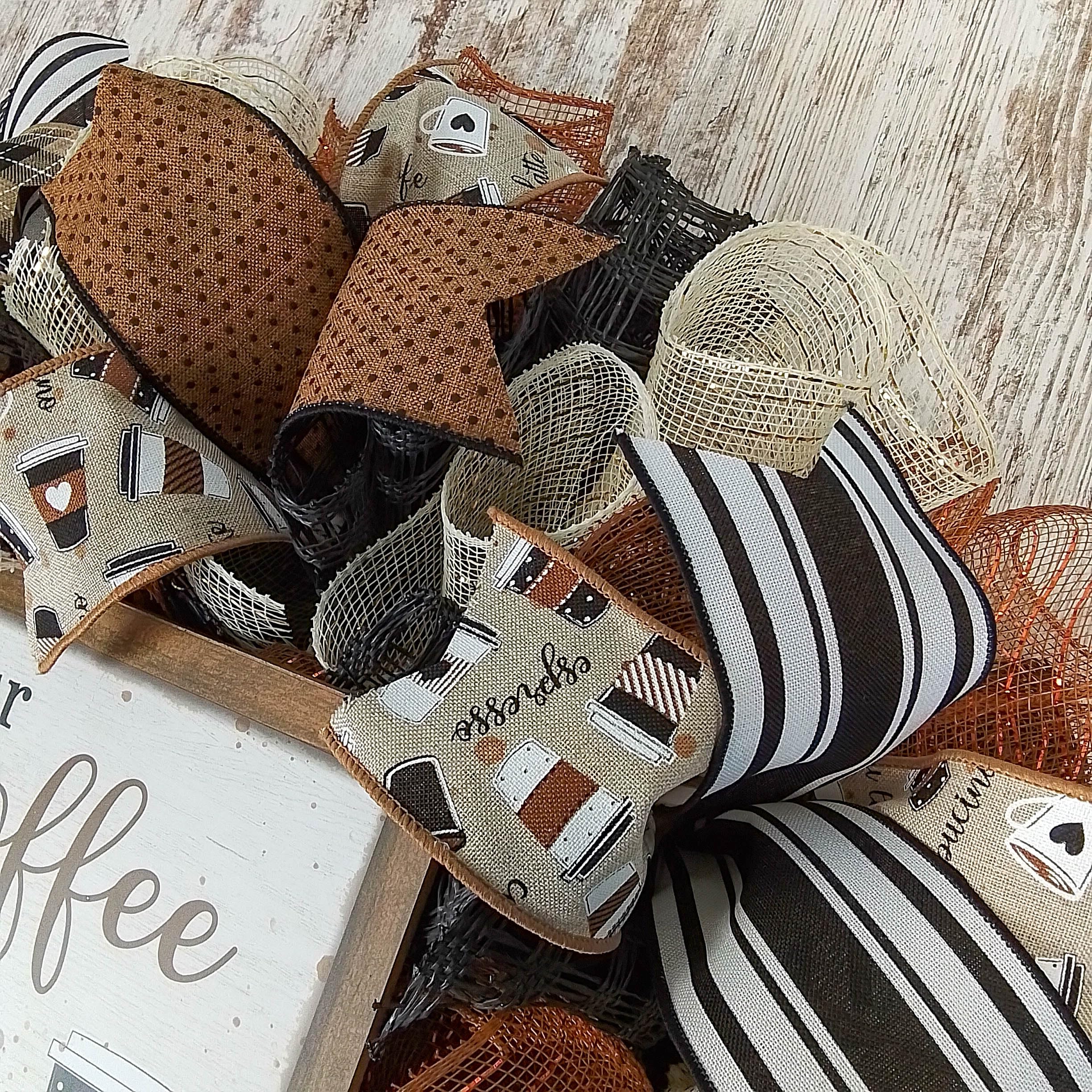 Farmhouse Coffee Wreath - Rustic Burlap Decor for Coffee Lovers - Brown Black White Wall Hanging - Perfect for Kitchen, Living Room & Coffee Shop Decor