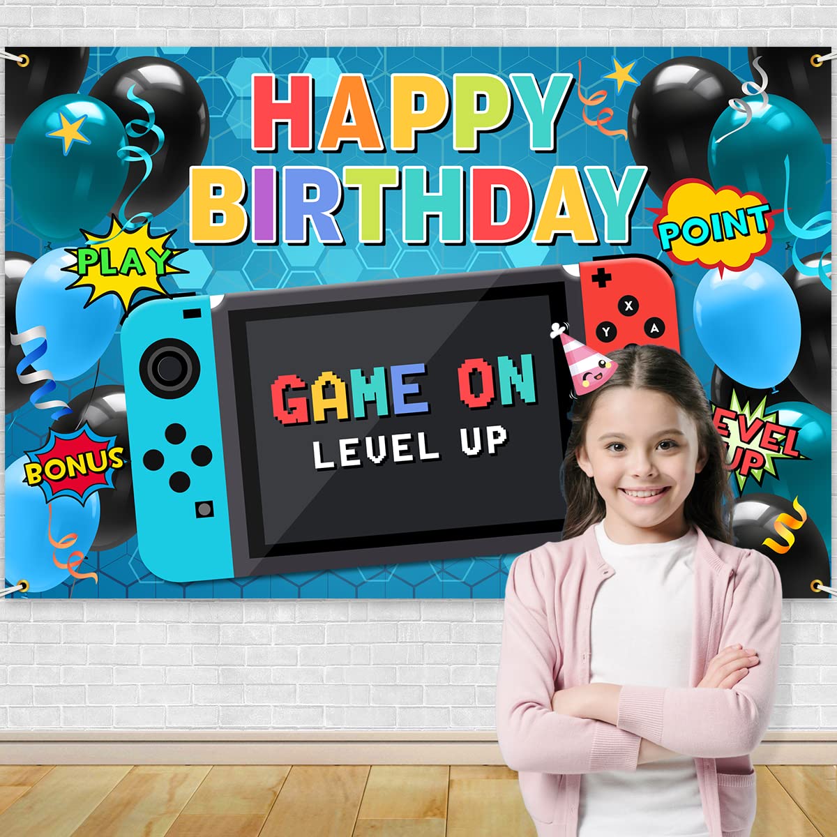 Happy Birthday Gaming Banner - Video Game Themed Backdrop for Parties, Gaming Decorations & Props - Perfect for Birthday Celebrations, Streamer Events & Gaming Room Decor