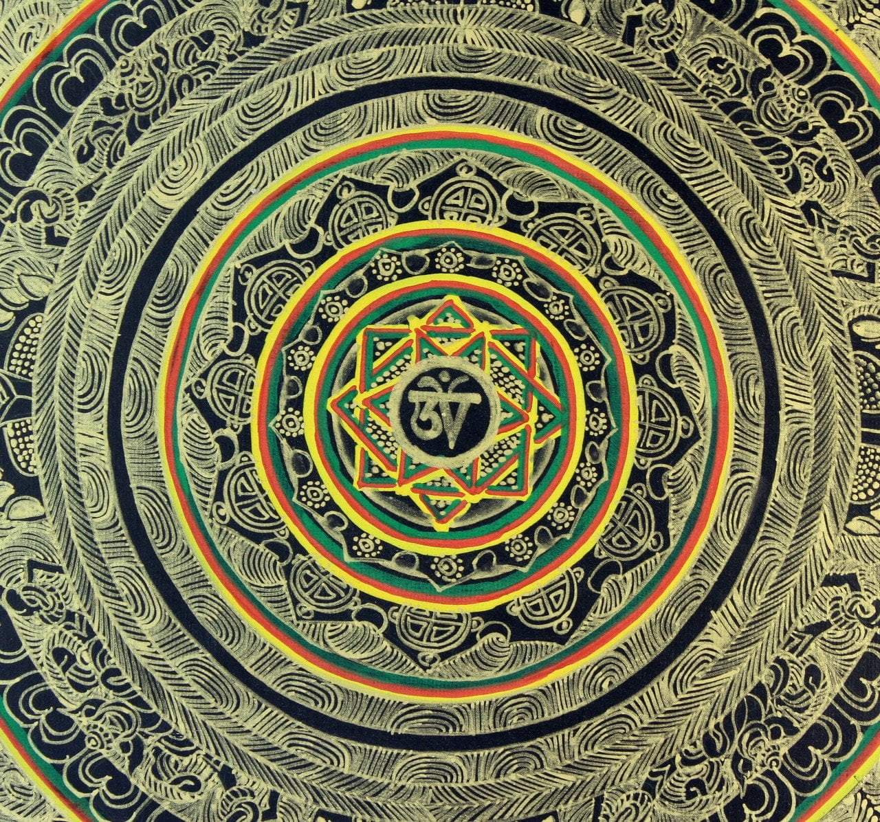 Hand Painted Golden Om Mandala Thangka Wall Art - Spiritual Home Decor for Meditation Room, Yoga Studio & Buddhist Altar - Premium Canvas Tibetan Buddhist Painting