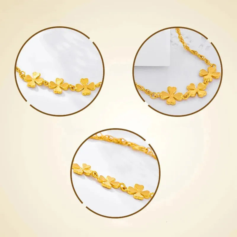 24K Pure Gold Bracelet 999 Solid Gold Bangle - Lucky Four Leaf Clover Charm, Classic & Trendy Fine Jewelry for Women | Perfect Gift for Birthday, Anniversary & Special Occasions