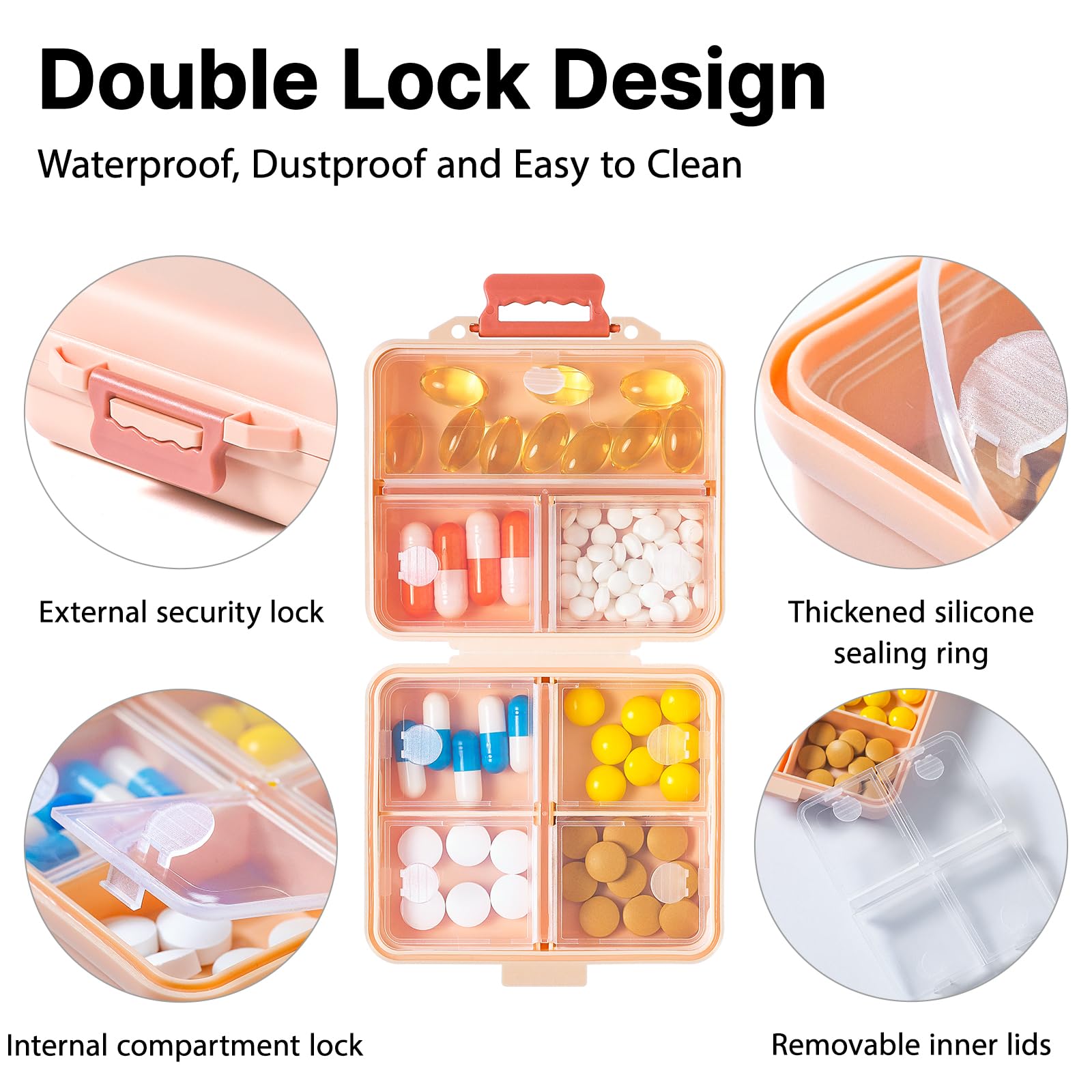 7-Day Travel Pill Organizer Box - Portable Weekly Medicine Case with 7 Compartments & Labels - Compact Mini Pill Box for Vitamins, Fish Oil & Daily Medications - Perfect for Purse, Travel & Home Use (Pink)