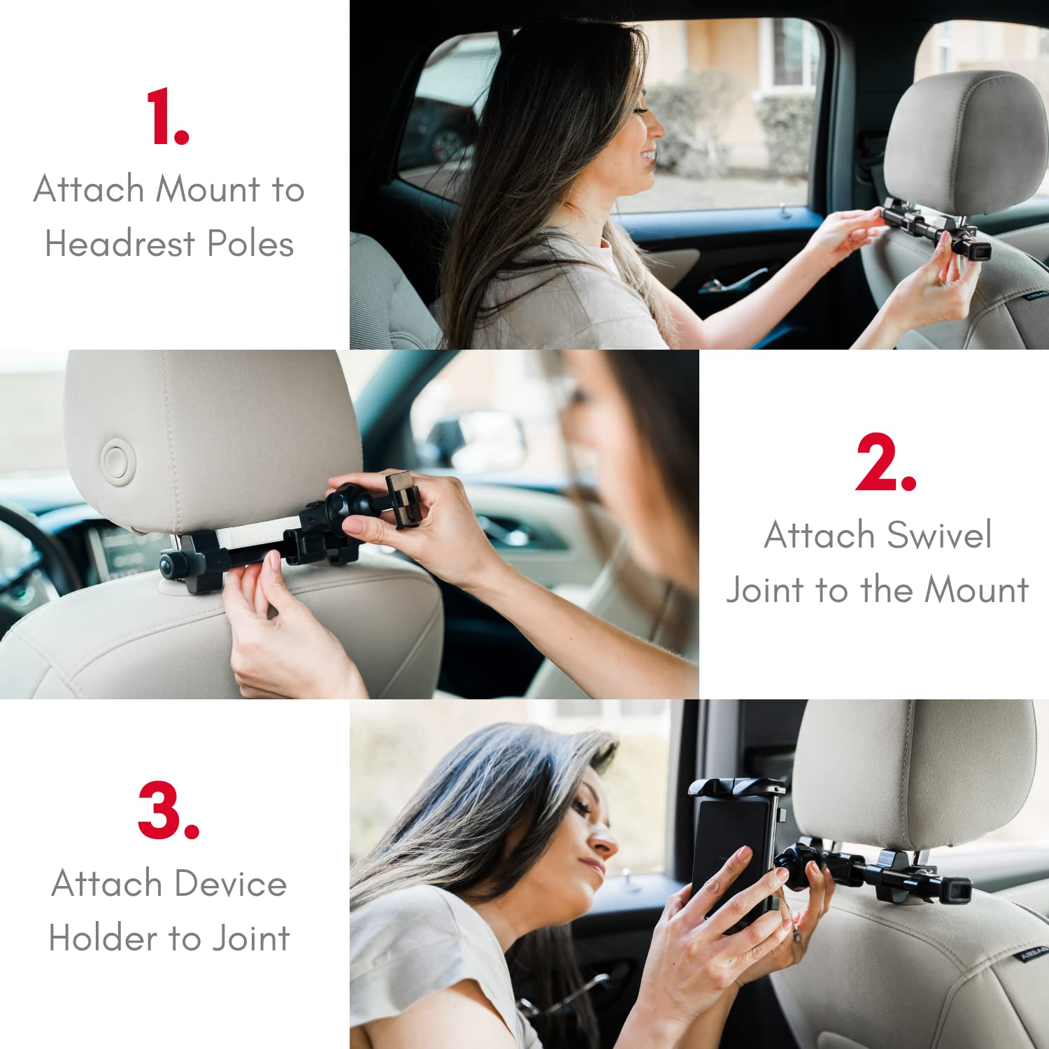 Macally Adjustable Car Headrest Tablet Holder - Universal iPad Mount for Backseat (4.7-12.9 inch) - Secure iPad Pro/Air/Mini & Nintendo Switch Stand - Perfect for Road Trips, Kids Entertainment & Long Car Rides