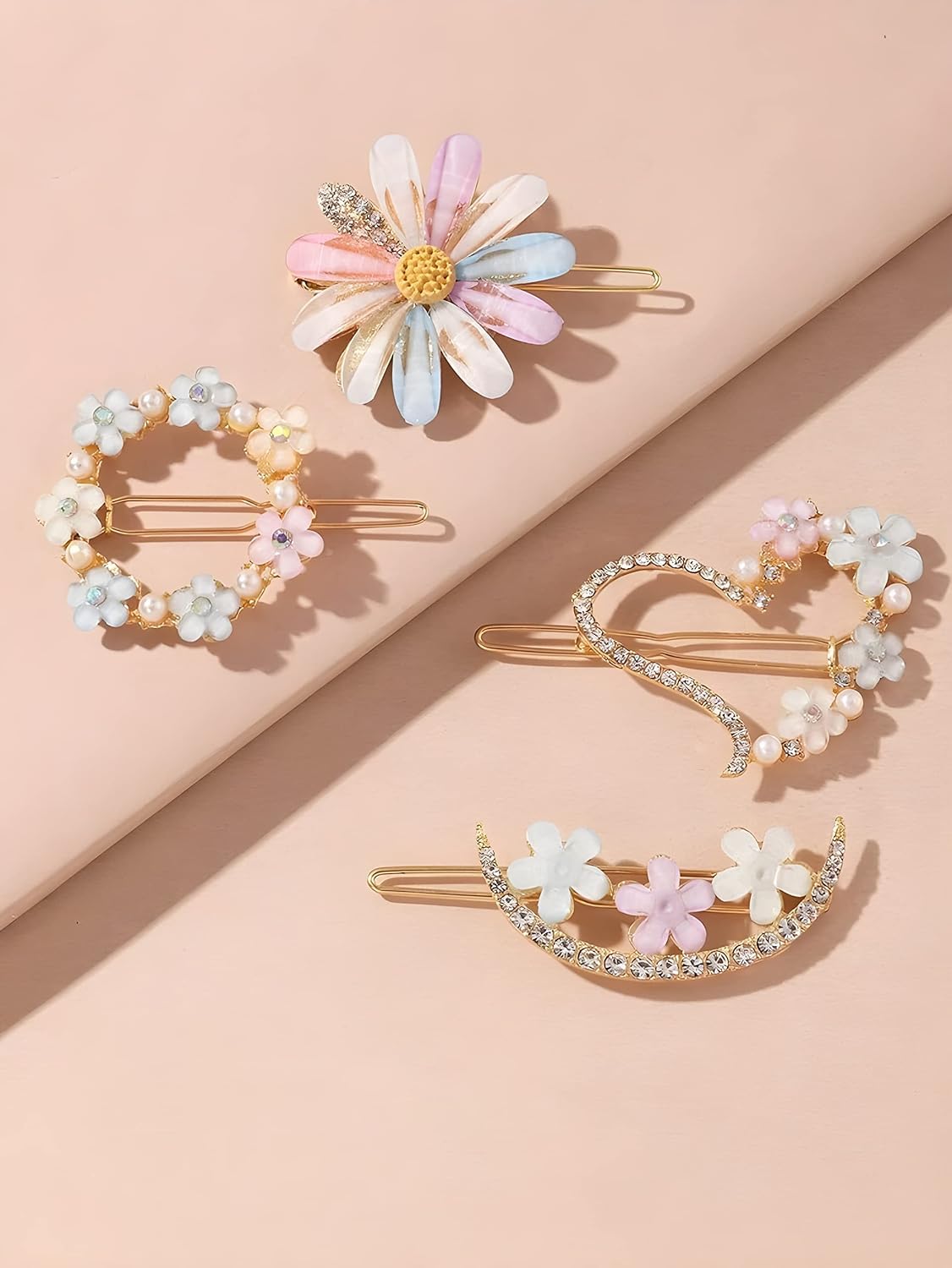 MODINITY Korean Fashion Flower Lock Hair Clip Set - 4 Pcs Hair Accessories for Women & Girls - Perfect for School, Parties & Daily Styling