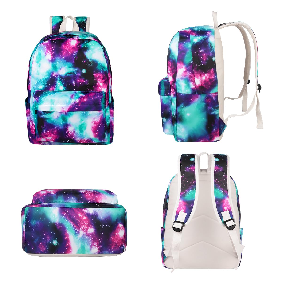 Lightweight School Backpack for Teen Girls & Women - Galaxy Green Bookbag with Lunch Box Set | Durable Daypack for School, College, Travel & Daily Use