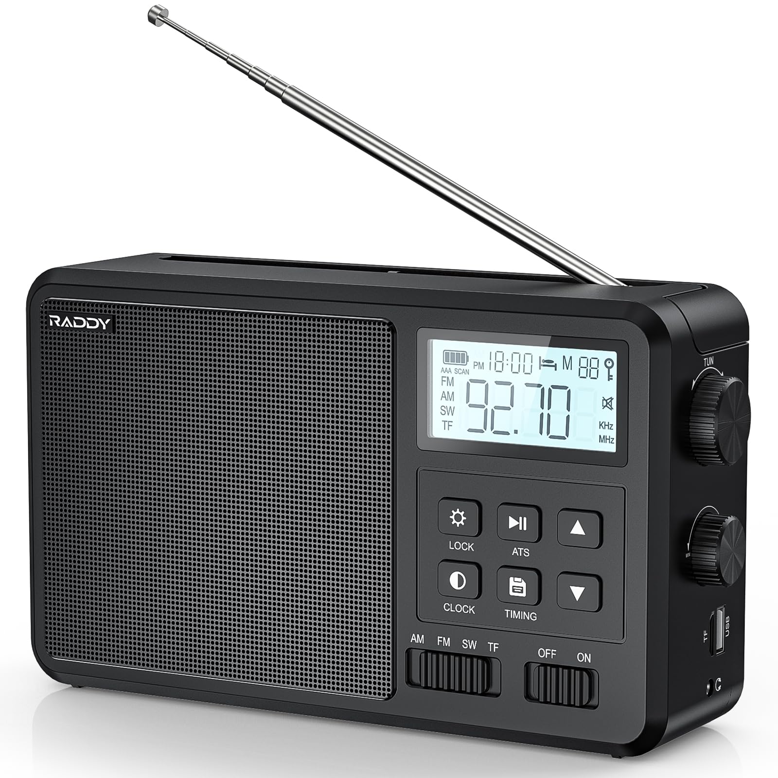 Raddy RF206 Portable Shortwave Digital Radio with AM/FM Receiver, 8W Speaker, LCD Screen, BT/TF Card/USB Playback, AC/AA Battery Powered - Ideal for Home Use, Emergency Preparedness, and Outdoor Adventures