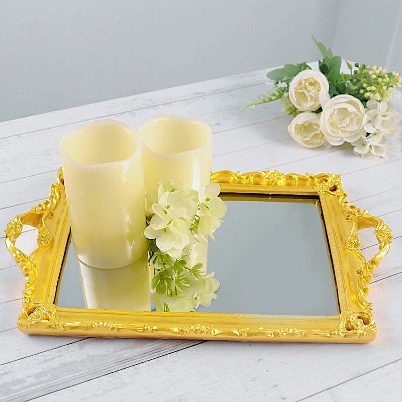15x10 Inch Metallic Rectangular Mirror Serving Tray with Handles - Elegant Party Decor, Cocktail Serving, Home Decor & Gift Idea for Weddings, Hostess & Housewarming
