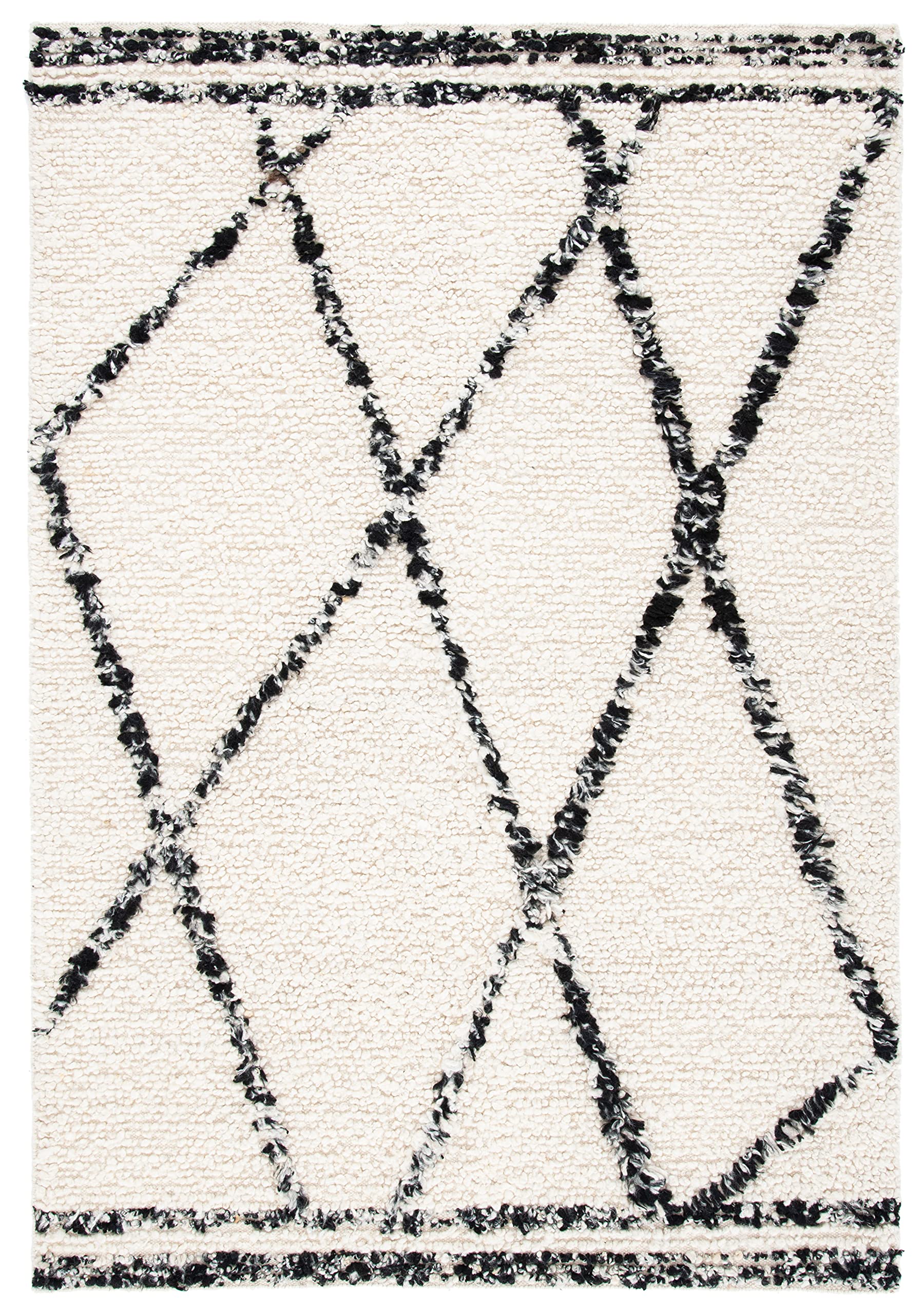 SAFAVIEH Manhattan Collection 5' x 8' Ivory Black MAN352A Handmade Premium Wool Area Rug for Living Room, Dining Room, Bedroom - Soft & Durable Floor Decor for Home & Office