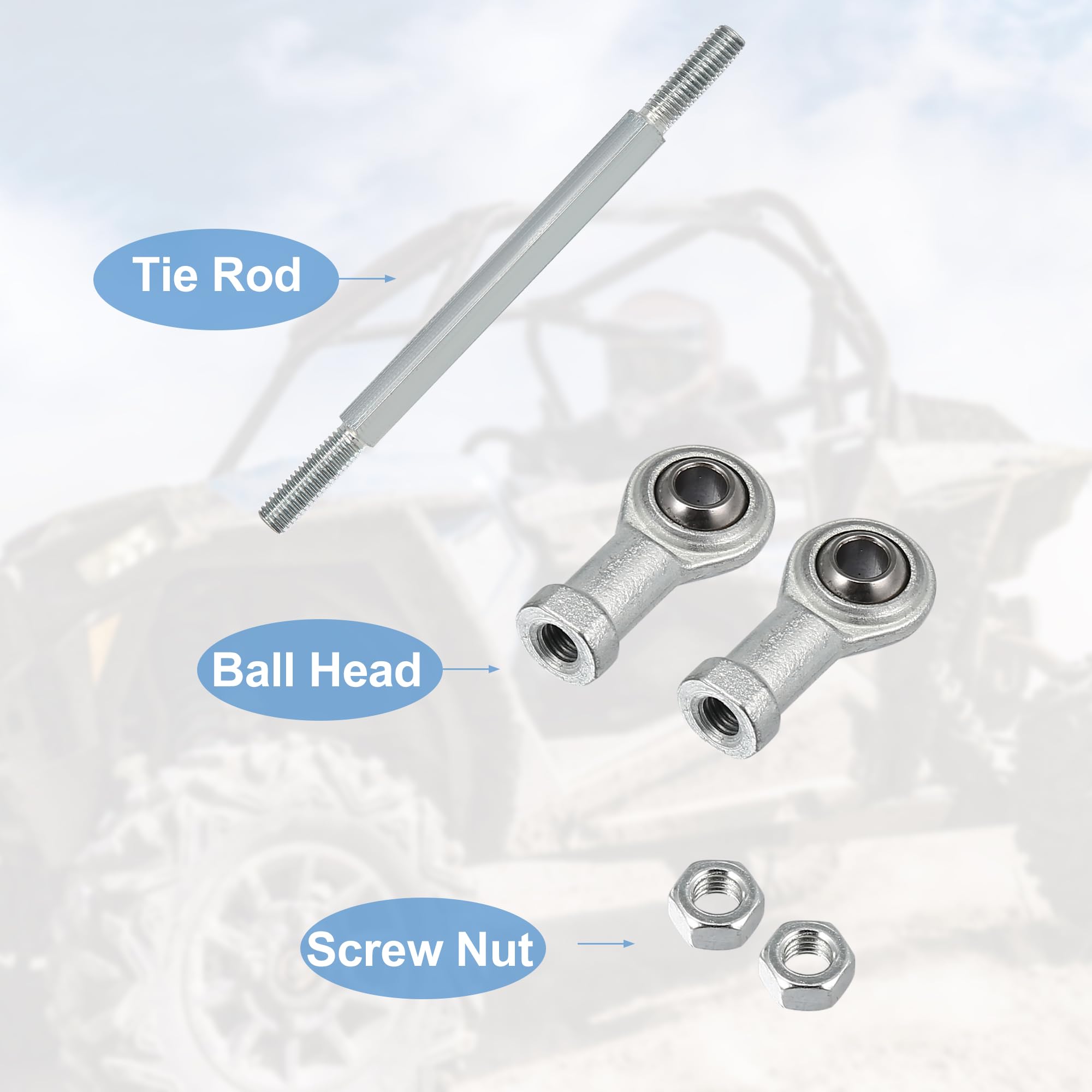 Motoforti 2-Piece 145mm Adjustable Steering Tie Rod Ball Joint with 8mm Hole Diameter - Compatible with 49cc Electric ATV & Go Kart - Silver Tone Steering Suspension Accessory - Perfect for Off-Roading, Racing & DIY Kart Upgrades
