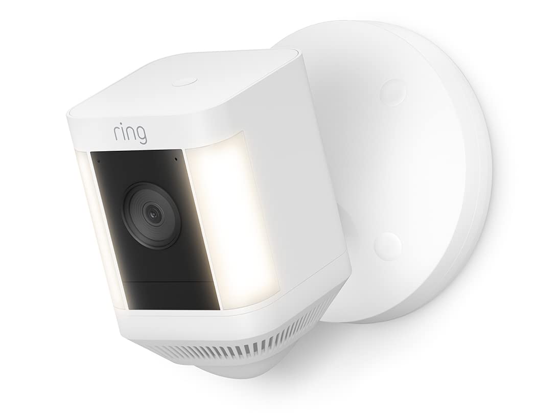 Ring Spotlight Cam Plus Wired Security Camera - 2-Way Audio, Color Night Vision, Alarm Siren (2022 Model, White) | Outdoor Home Security, Front Door Protection, Backyard Surveillance