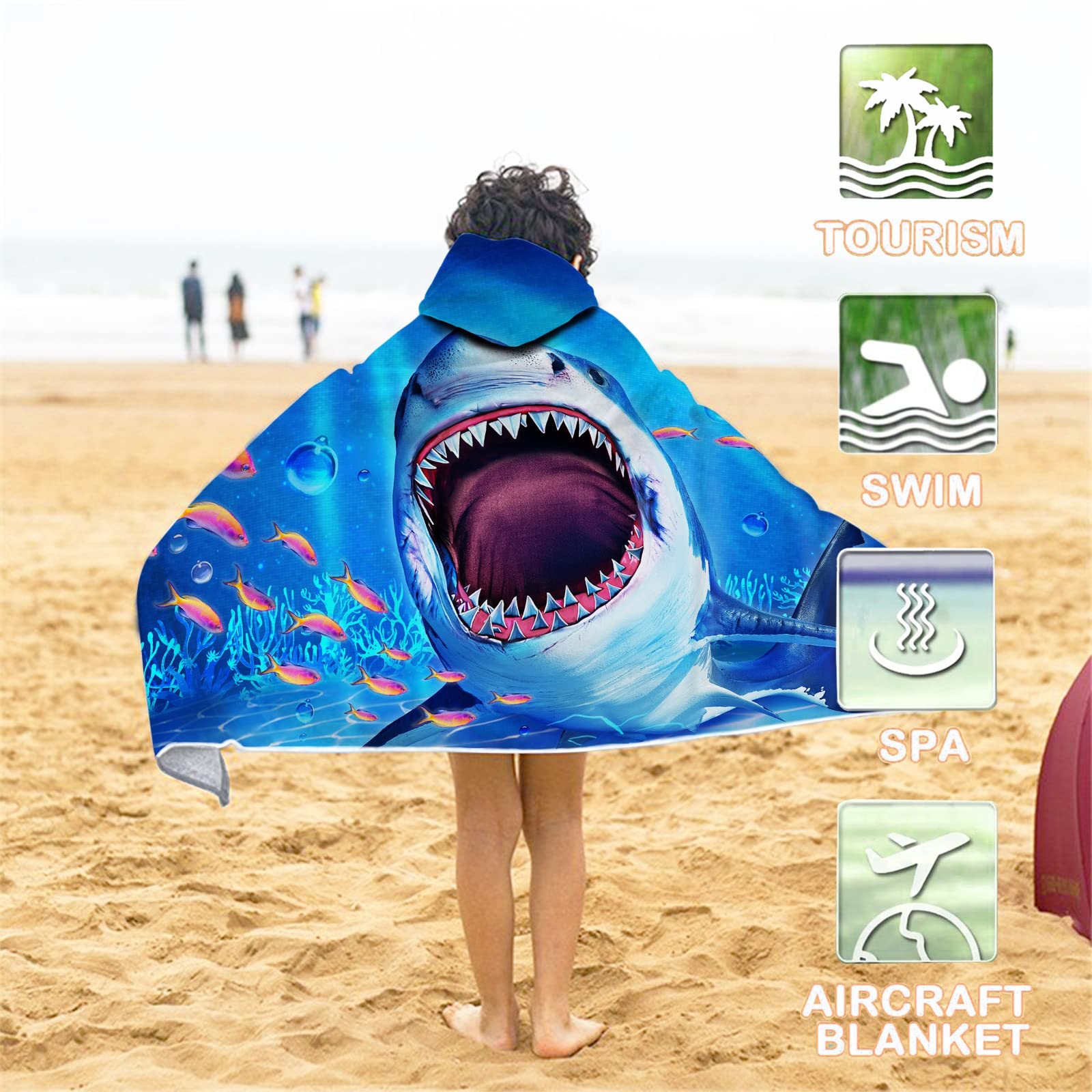 Shark Hooded Beach Towel for Kids - 30