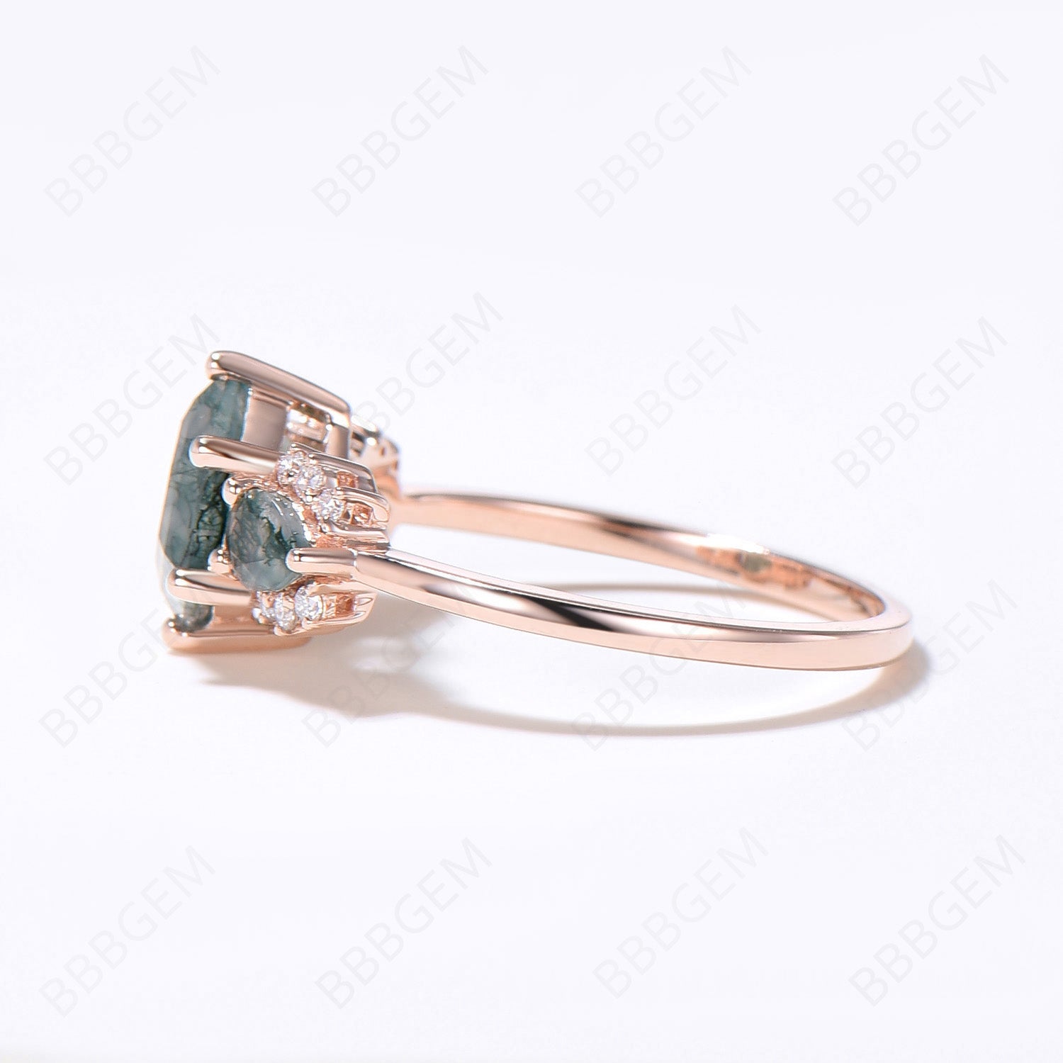 Hexagon Cut Natural Moss Agate Engagement Ring - Teardrop Aquatic Agate Bridal Ring in Solid Gold with Moissanite Accents | Perfect Wedding Gift for Women, Anniversary Present & Boho Jewelry for Special Occasions