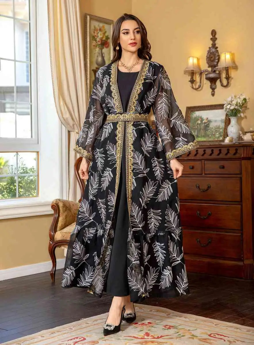 Elegant 2-Piece Eid Dress Set - Embroidered Caftan Kaftan with Sleeveless Inner Dress | Perfect for Eid Celebrations, Weddings & Special Occasions