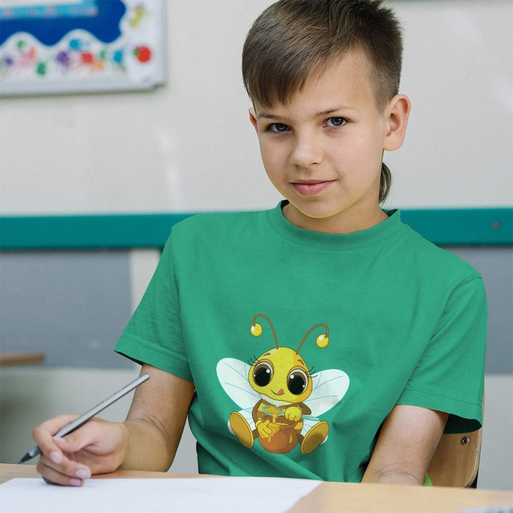 Cute Bee with Honey Pot Toddler T-Shirt - 100% Cotton Animal Cartoon Tee for Boys & Girls - Perfect for Playdates, Birthday Parties & Everyday Wear