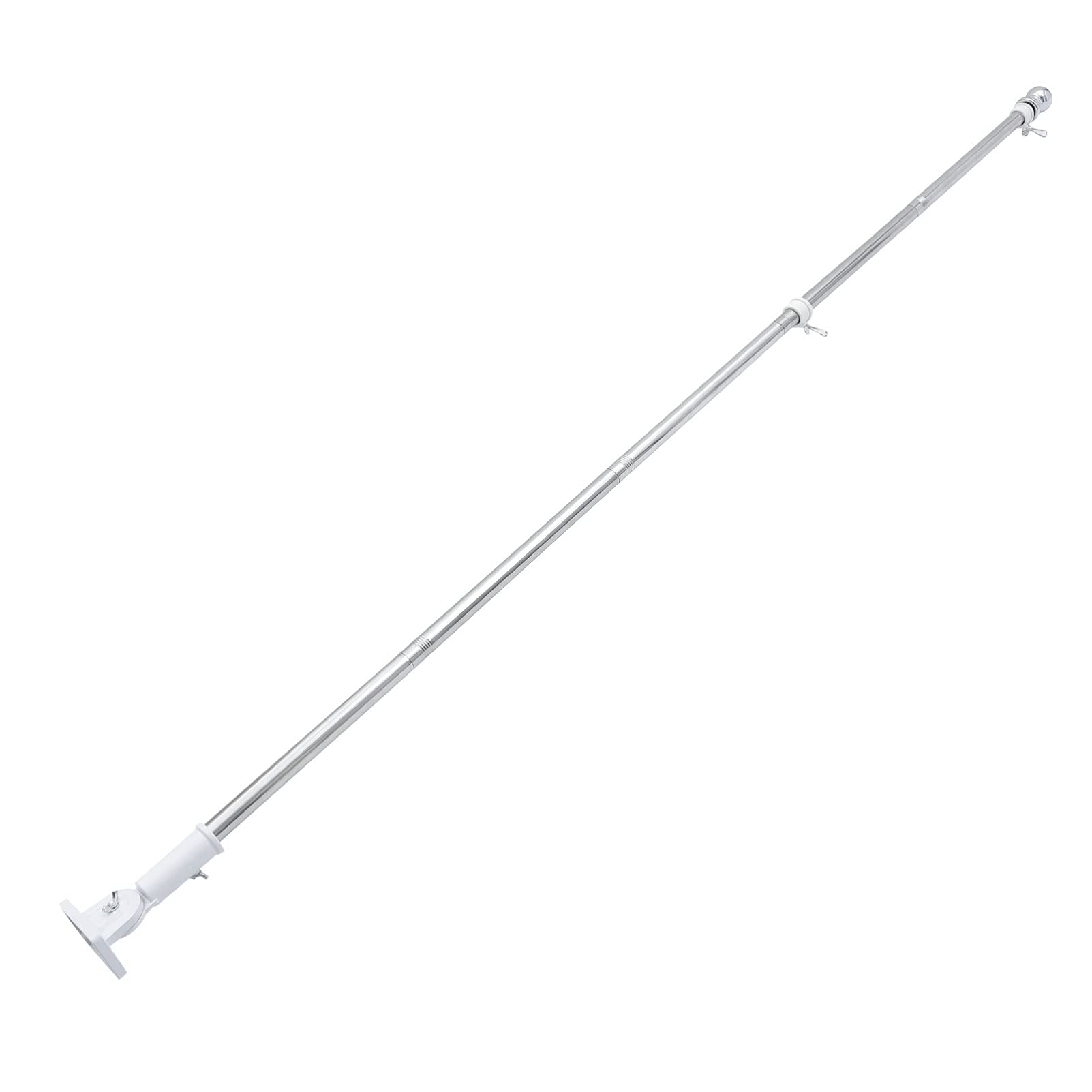 6ft American Flag Pole Kit with Bracket - Adjustable Spinning Wall Mount Flagpole for Outdoor Commercial & Residential Use - White Sectional Flag Pole for House, Yard, Garden & Patio Decor