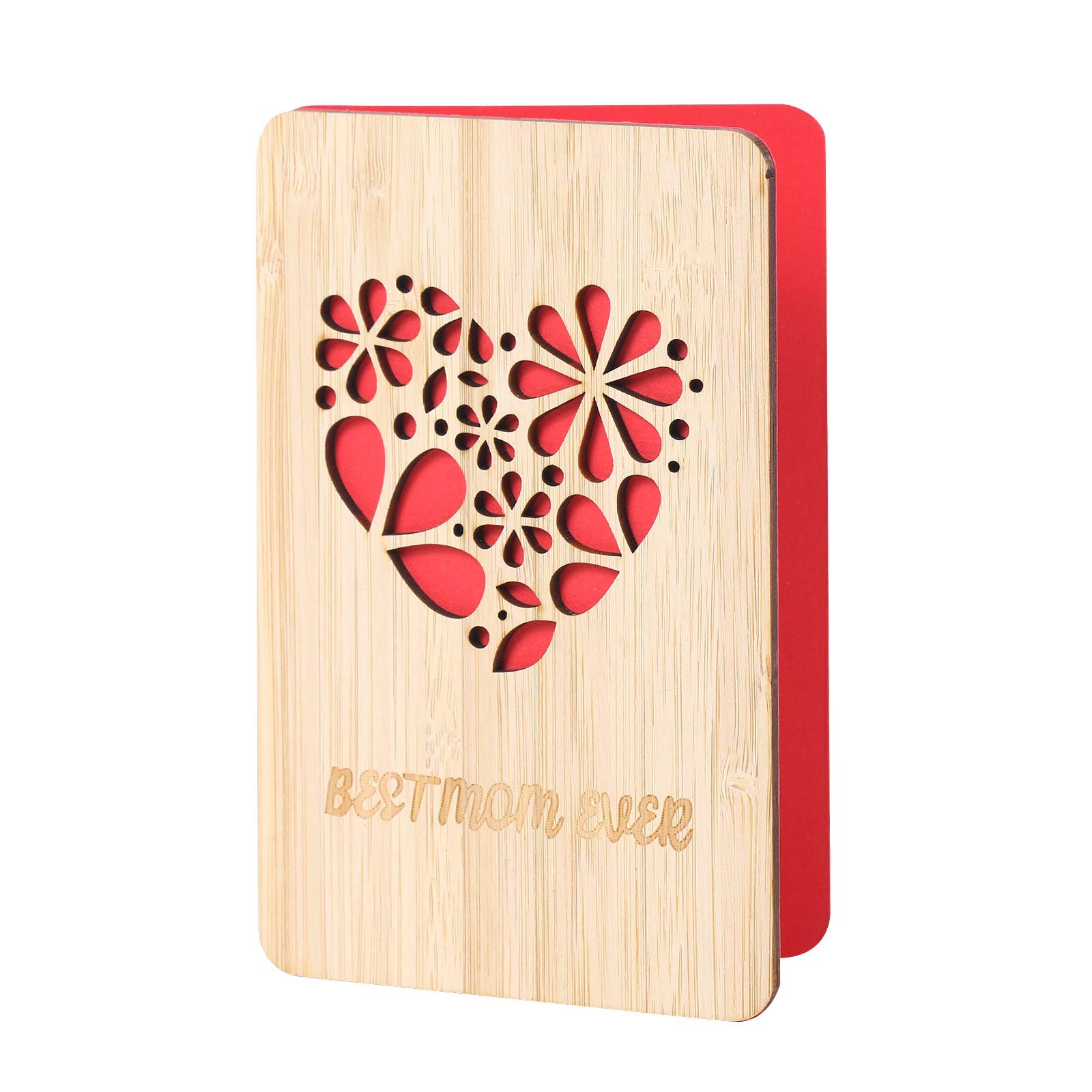 Handmade Bamboo Wood Heart-Shaped Greeting Card - Best Mom Ever Birthday Card, Mother's Day Gift, Thank You Card for Mom | Perfect for Mother's Day, Birthday Celebrations & Special Occasions