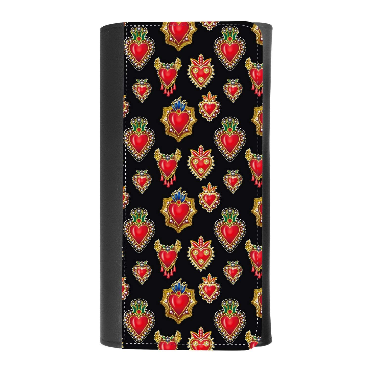 Mexican Hearts Embroidered Sequins Patch Women's Leather Wallet - Tri-Fold Design with Credit Card Slots & Smartphone Insurance - Perfect for Everyday Use, Travel & Gift Giving
