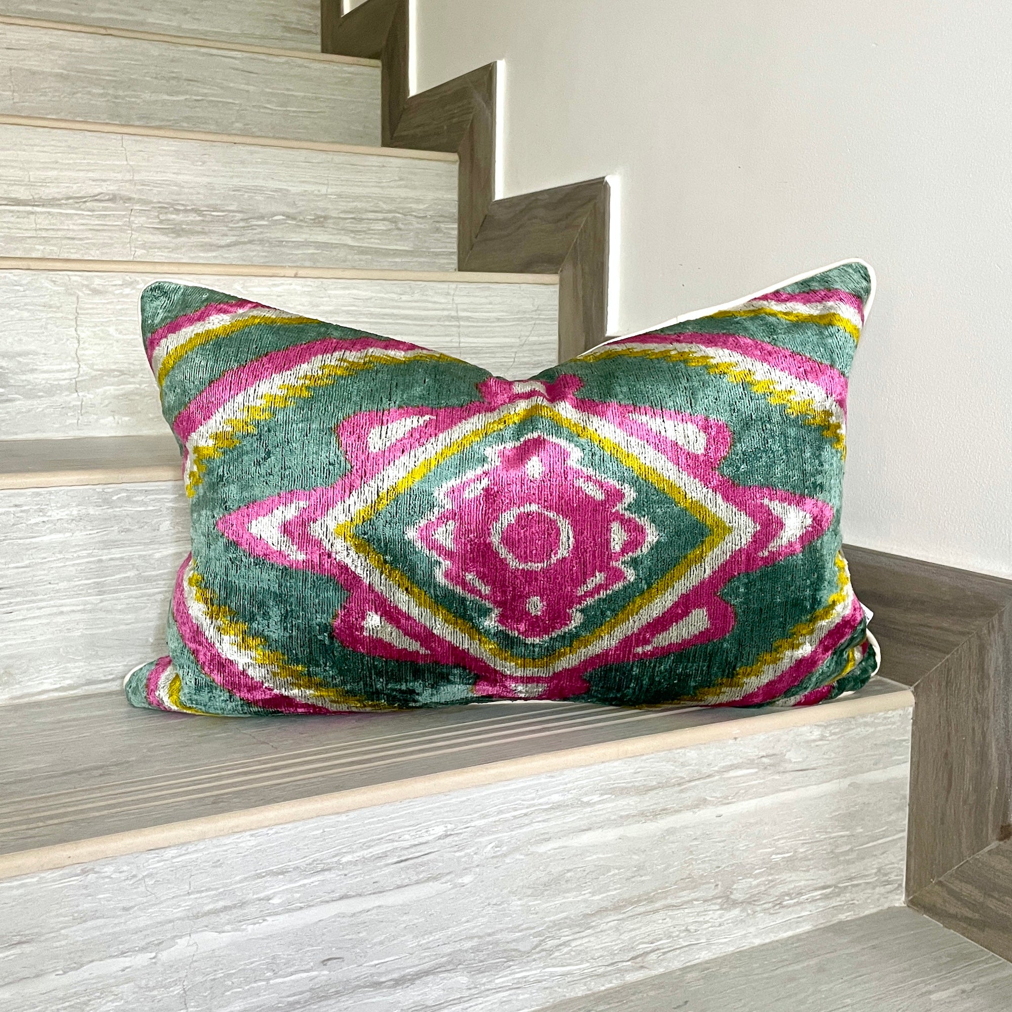 Velvet Ikat Cushion Cover - Boho Rhapsody Design | Soft Decorative Pillow for Sofa, Bed & Home Decor | Perfect for Bohemian Living Room & Bedroom Accents