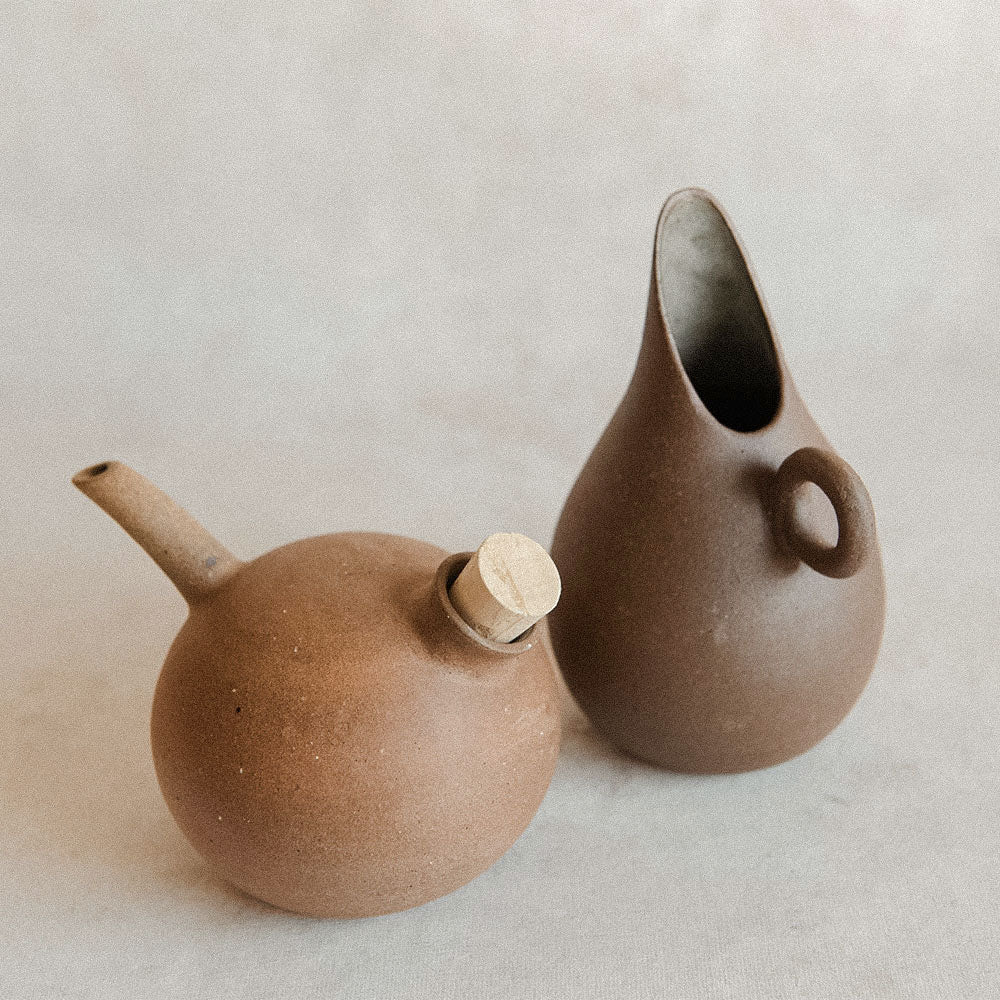 Handmade Ceramic Terracotta Oil & Vinegar Dispenser Bottles - Rustic Kitchen Decor for Olive Oil & Balsamic Vinegar - Perfect for Home Cooking, Salad Dressing & Gourmet Food Presentation