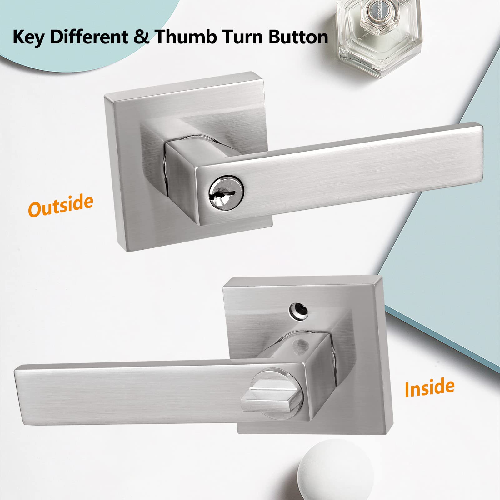 Heavy Duty Keyed Entry Lever Lock for Exterior Front Door - Satin Nickel Finish Handle - Secure Home & Office Entry - Perfect for Residential & Commercial Properties