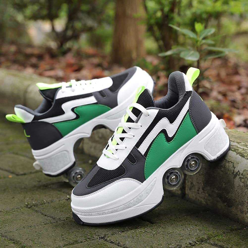 Double-Row Deform Wheel Automatic Walking Shoes - Invisible Roller Skates for Men & Women | 2-in-1 Removable Pulley Skate Shoes | Perfect for Outdoor Recreation, Commuting & Fitness Training