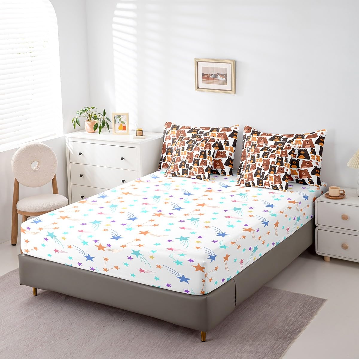 Feelyou Toddler Bear Bed in a Bag - 7-Piece Wild Animals Comforter Set with Sheets for Boys & Girls | Cute Cartoon Kawaii Nursery Decor | Perfect for Kids' Bedrooms, Daycare, or Gift
