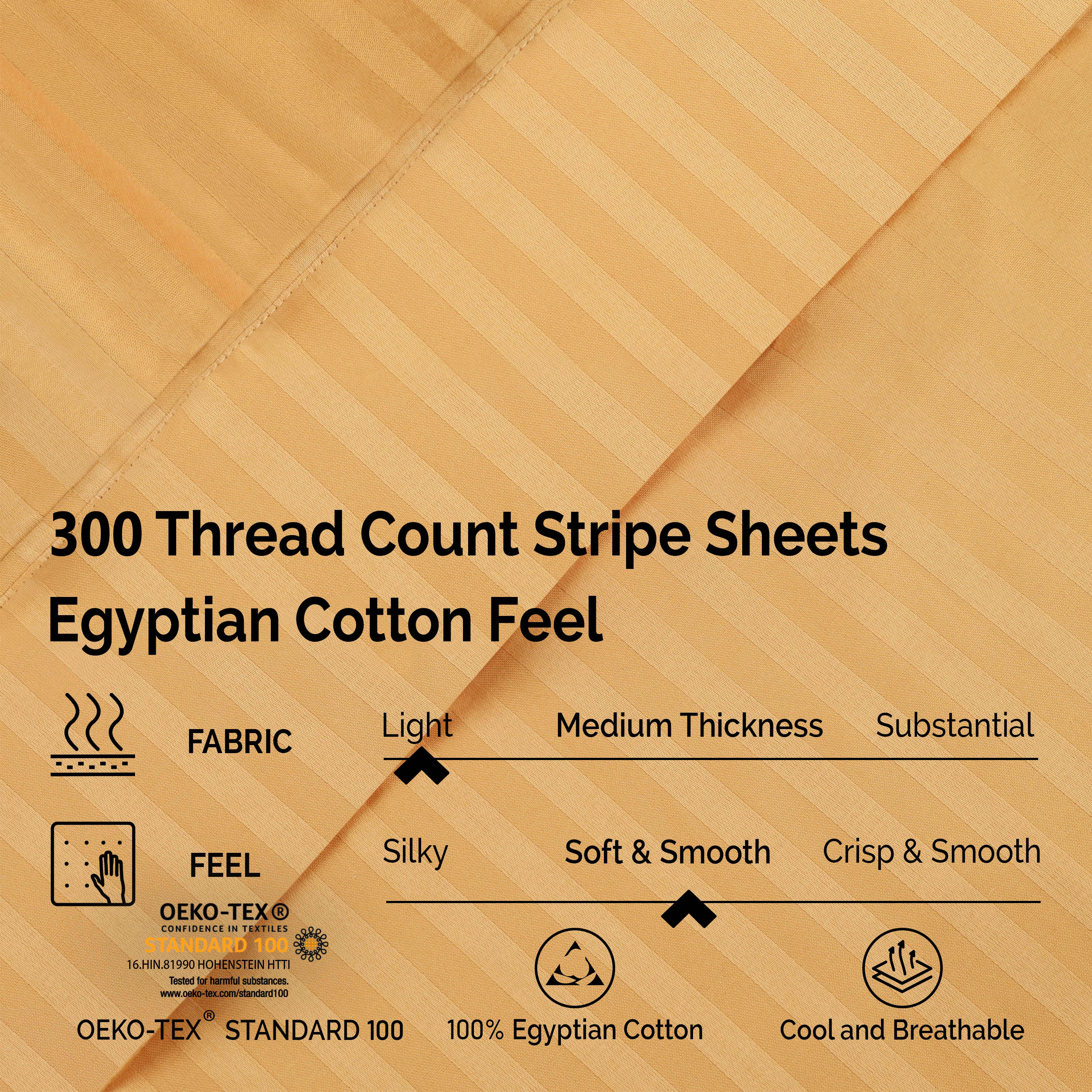 Premium 100% Egyptian Cotton 300 Thread Count Sheet Set - Deep Pocket Fitted, Flat Sheet & Pillowcases - Soft Breathable Bedding for Luxury Hotels & Home Use