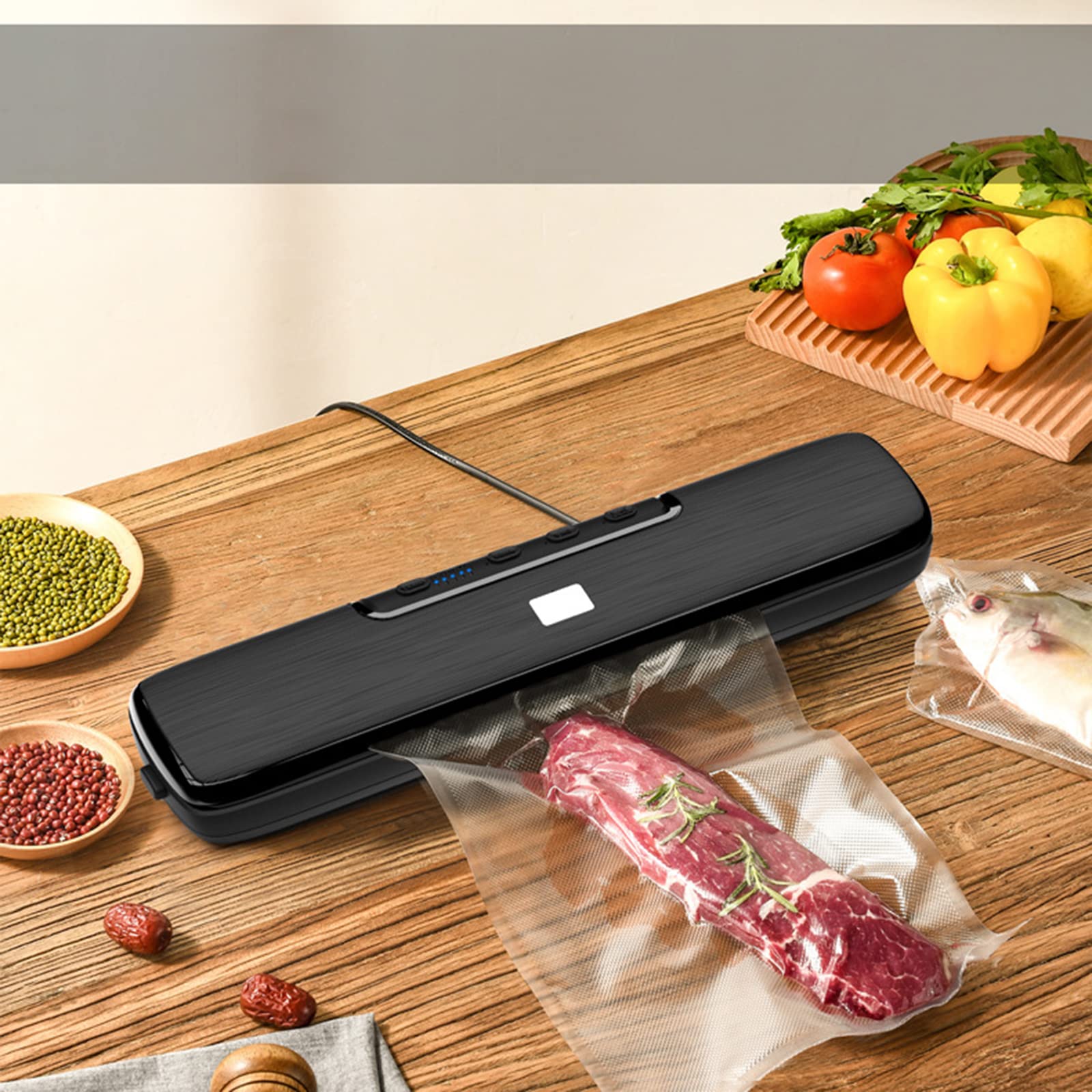 Syuanmuer Automatic Vacuum Sealer Machine for Food Preservation - Dry & Wet 2-in-1 Sealing Modes with 15 Vacuum Bags - Compact Kitchen Appliance for Fresh Meat, Vegetables, and Meal Prep Storage
