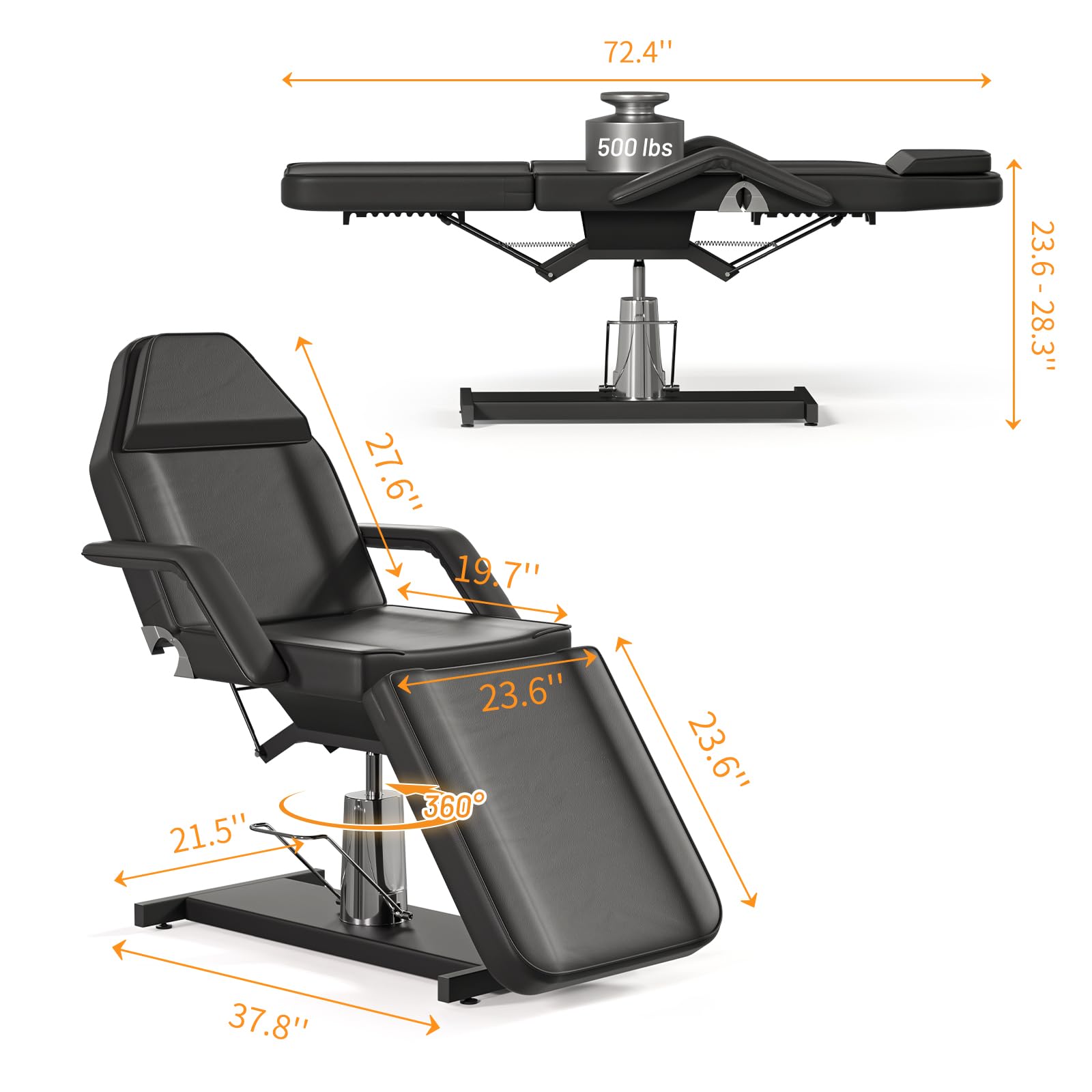 Hydraulic Tattoo Chair Bed - Adjustable Height Spa Bed for Tattoo Artists & Estheticians - Professional Facial Treatment Bed for Salon, Tattoo Studio & Beauty Clinic - Perfect for Tattooing, Facials & Aesthetic Procedures