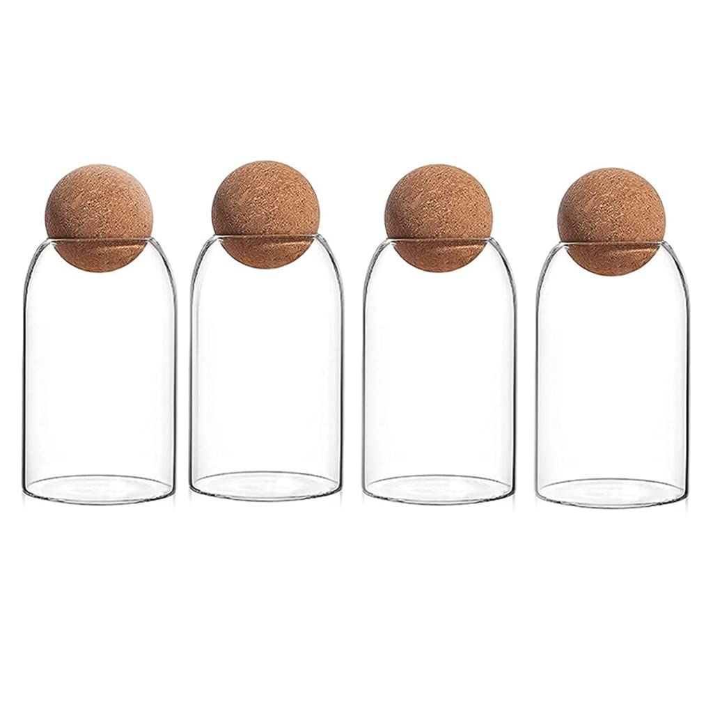 GRETD 4-Piece Clear Glass Jar with Cork Lid - 800ML Airtight Storage Containers for Tea, Coffee, Cereals, Grains & Dry Food - Perfect for Kitchen Pantry Organization & Home Storage (4pcs, Transparent)