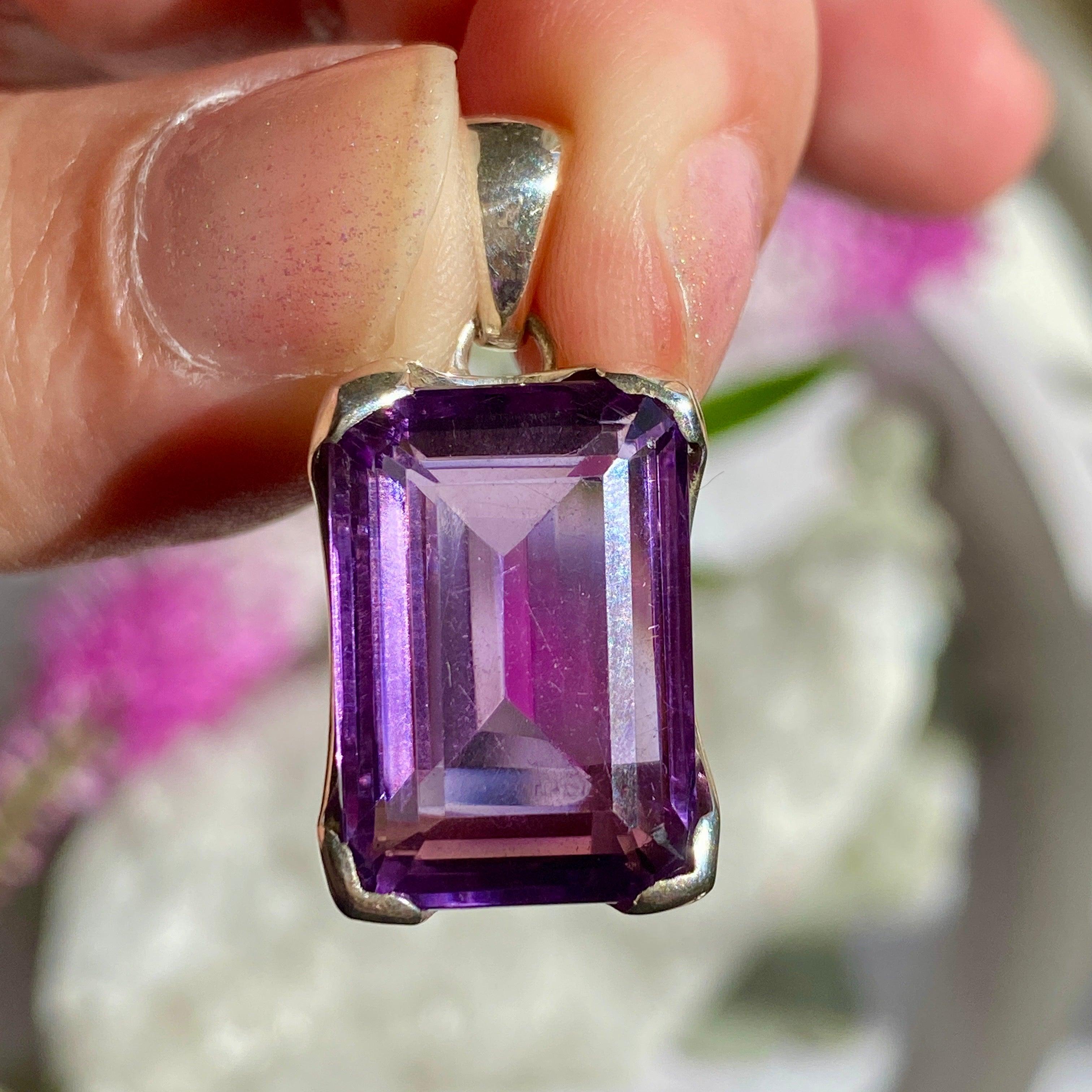 Natural Amethyst Faceted Rectangle Pendant Necklace KPGJ2715 - Elegant Jewelry for Women, Perfect for Gifts, Parties & Special Occasions