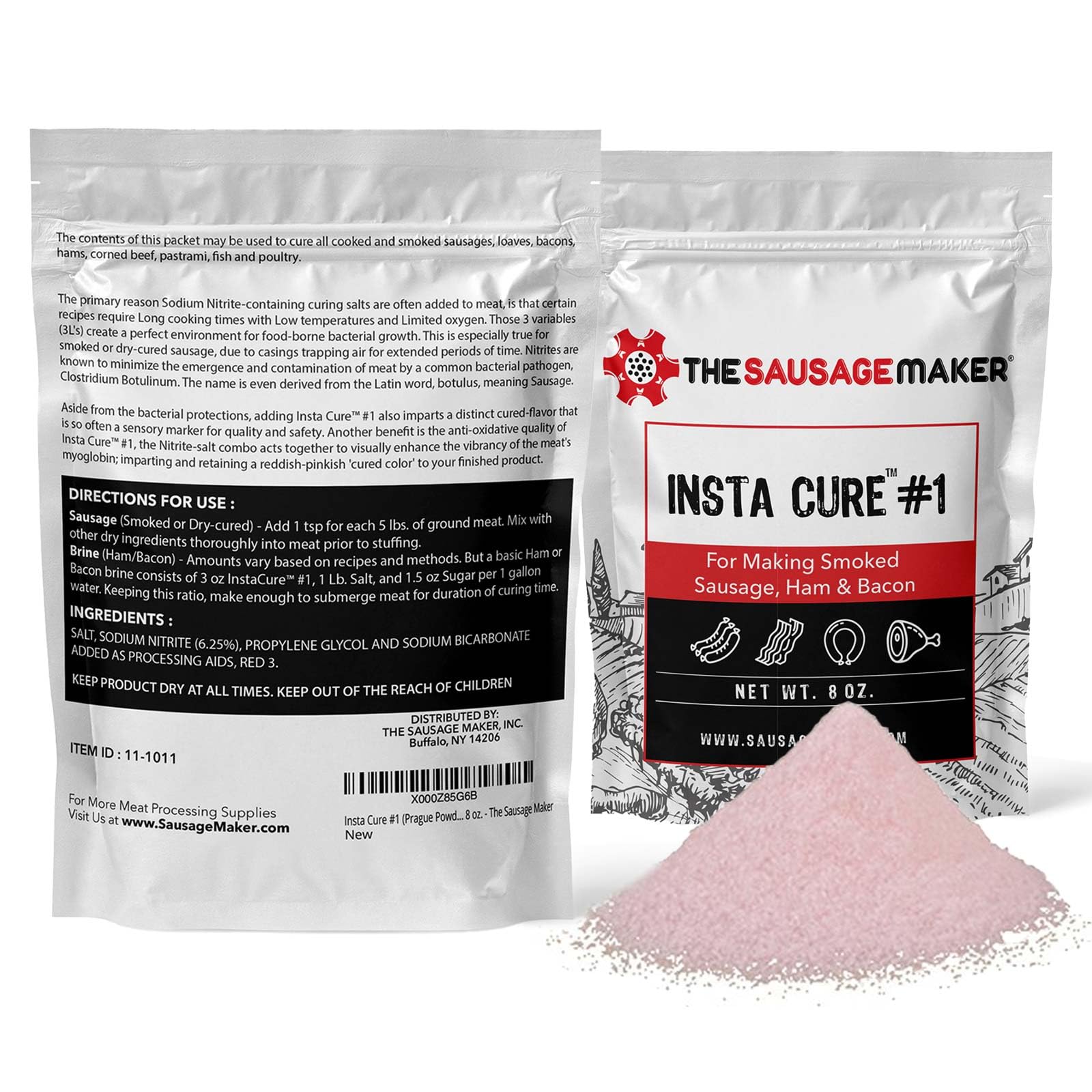 Insta Cure #1 - 1 Lb Pink Curing Salt | Prague Powder for Meat, Sausage, Ham & Bacon | Quick Cure Made in USA by The Sausage Maker® | Perfect for Home Curing, Charcuterie & Food Preservation