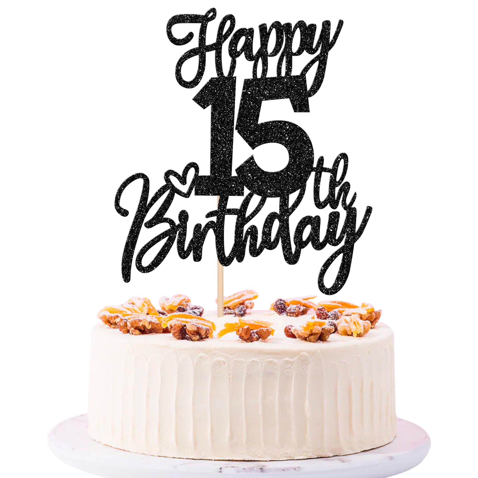 15th Birthday Cake Topper - Glitter 'Cheers to 15 Years' Cake Decoration | Sweet 15 Fabulous Party Supplies for Anniversary Theme Celebrations (Black) - Perfect for Birthday Cakes, Cupcakes & Dessert Tables