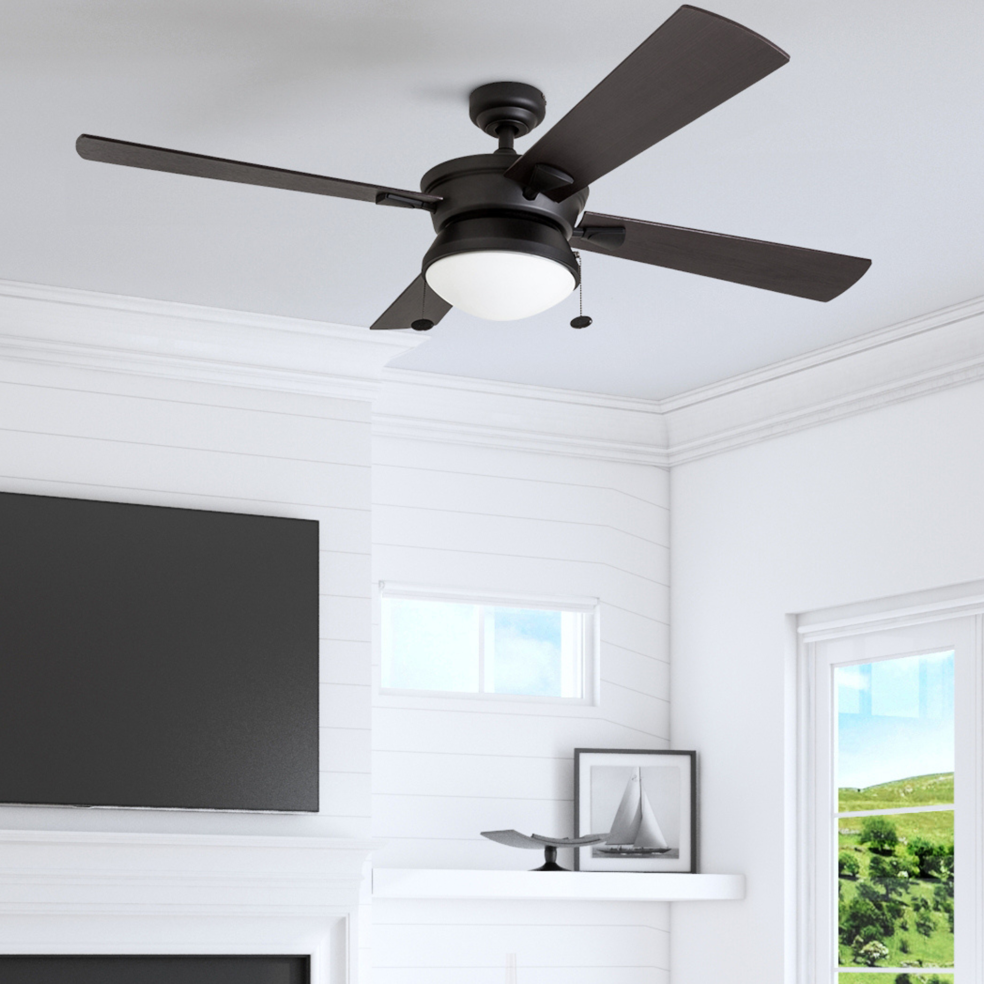 52 Inch Matte Black Auletta Ceiling Fan with Pull Chain - Indoor/Outdoor Use for Living Room, Bedroom, Patio & Covered Porch