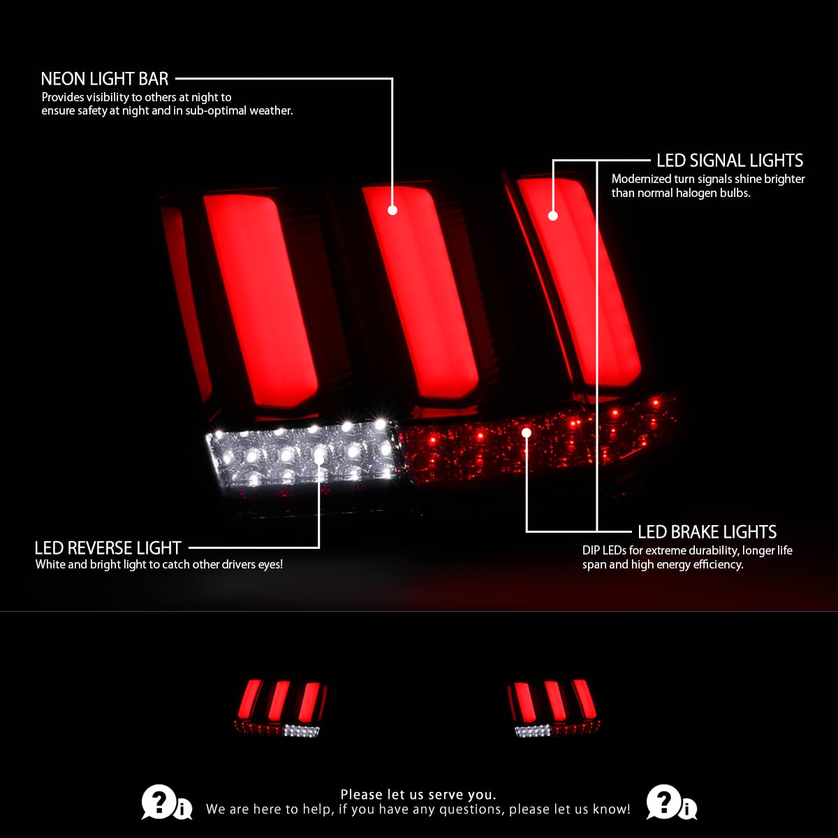 AUTOZENSATION LED Tail Lights for 1999-2004 Ford Mustang - Glossy Black Smoke Sequential Turn Signal Lights (Left + Right Pair) - Perfect for Night Driving & Car Customization