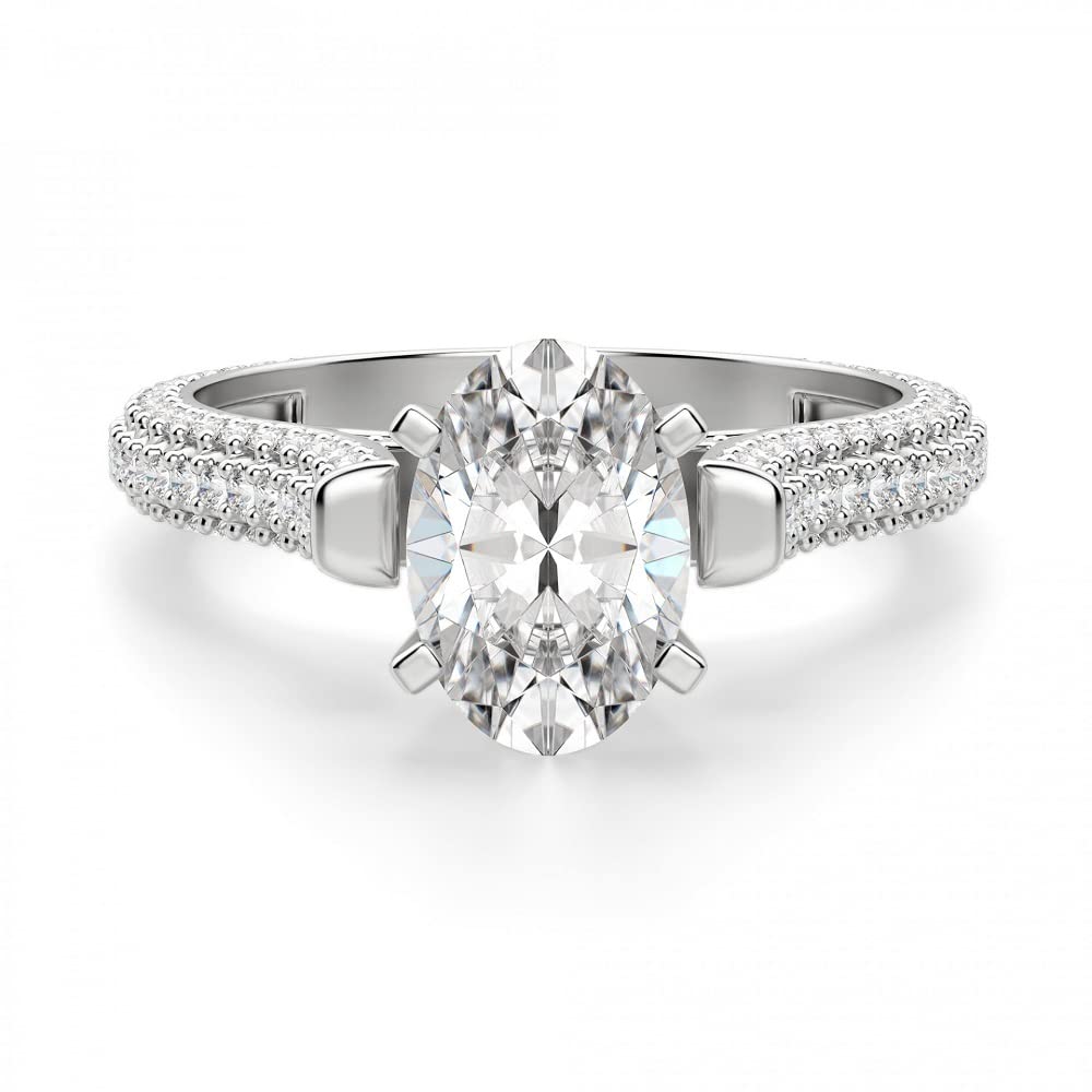 2 CT Oval Moissanite Engagement Ring Wedding Bridal Set, Diamond Alternative Solitaire Halo Ring in Vintage Silver - Perfect for Proposals, Anniversaries & Special Occasions