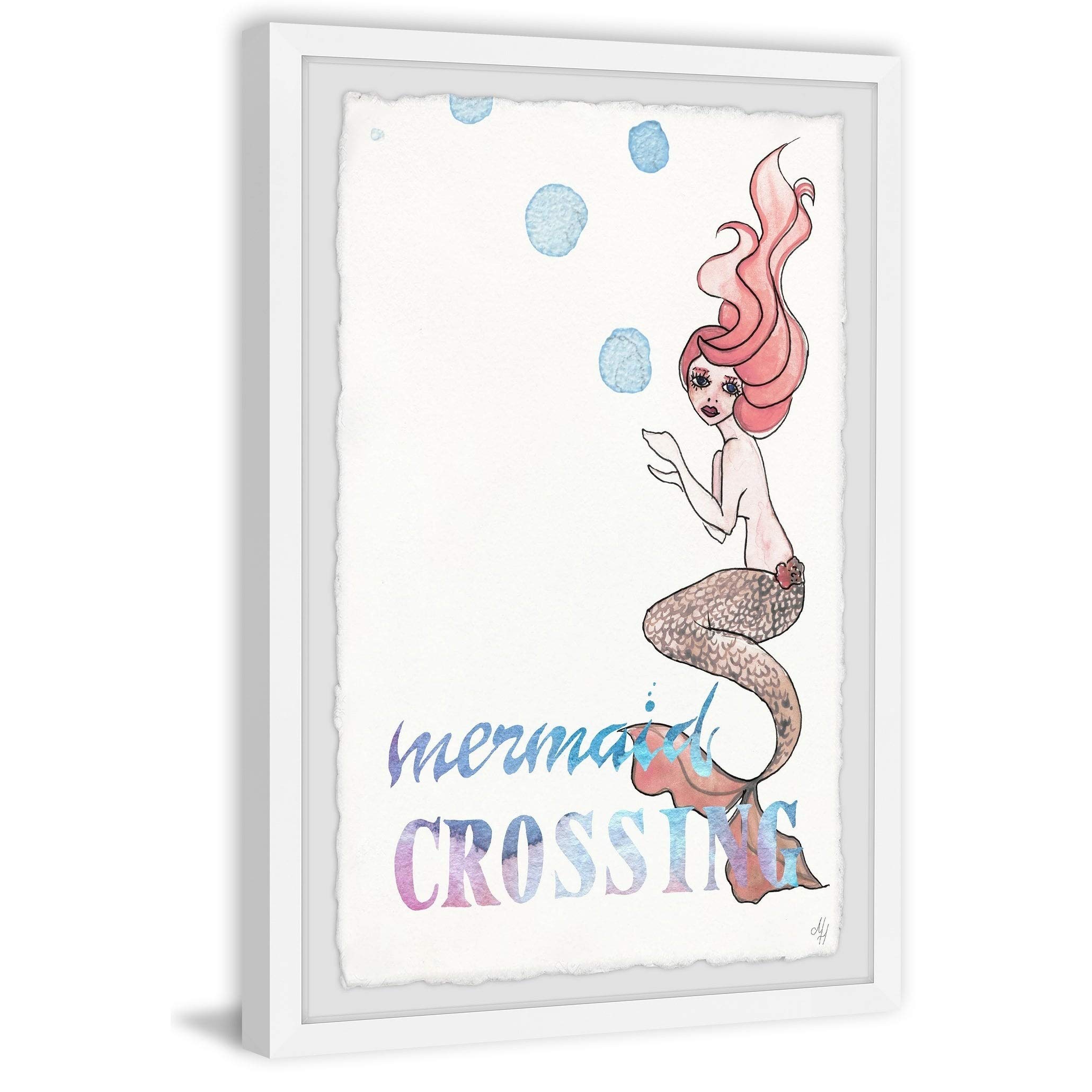 Handmade Mermaid Crossing Bubbles Framed Print 16x24 - Marmont Hill Wall Art for Beach House Decor & Coastal Living Rooms