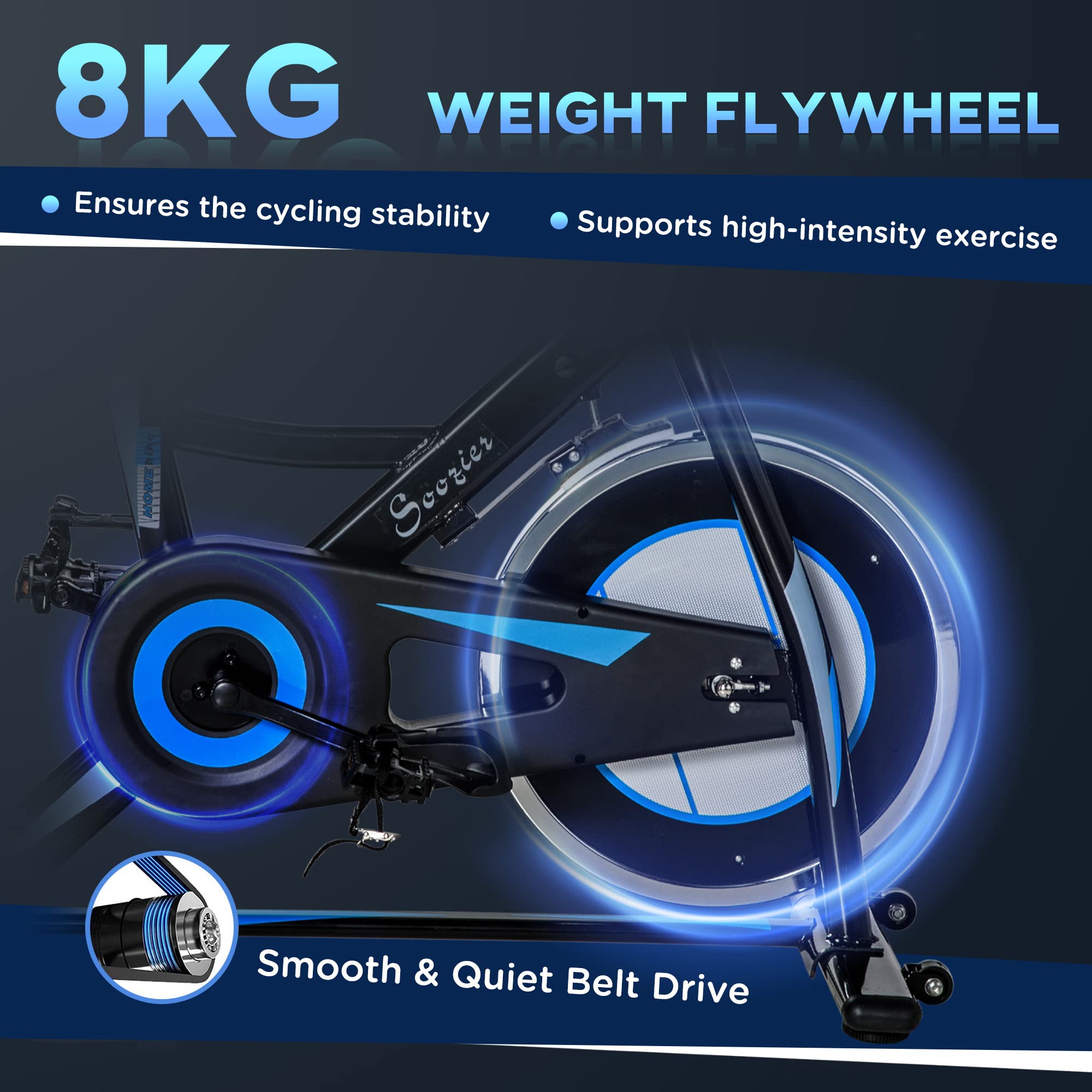 Soozier Exercise Bike for Home - Adjustable Indoor Cycling Bike with Comfortable Seat Cushion & LCD Monitor - Perfect for Cardio Workouts, Weight Loss, and Home Gym Fitness Training