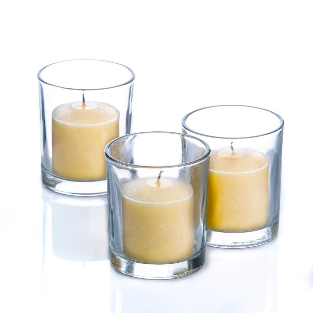 144 Ivory Vanilla Scented Richland Votive Candles with 144 Clear Glass Eastland Votive Holders Set - Perfect for Weddings, Spa Relaxation, and Home Decor