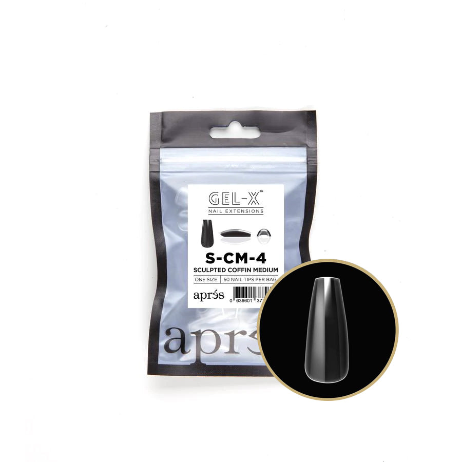 Apres Gel X Refill Bags - Sculpted Coffin Medium Size 4 (50 Pcs) | Professional Nail Extension Kit for Salon & Home Manicure | Perfect for DIY Nail Art & Special Occasions