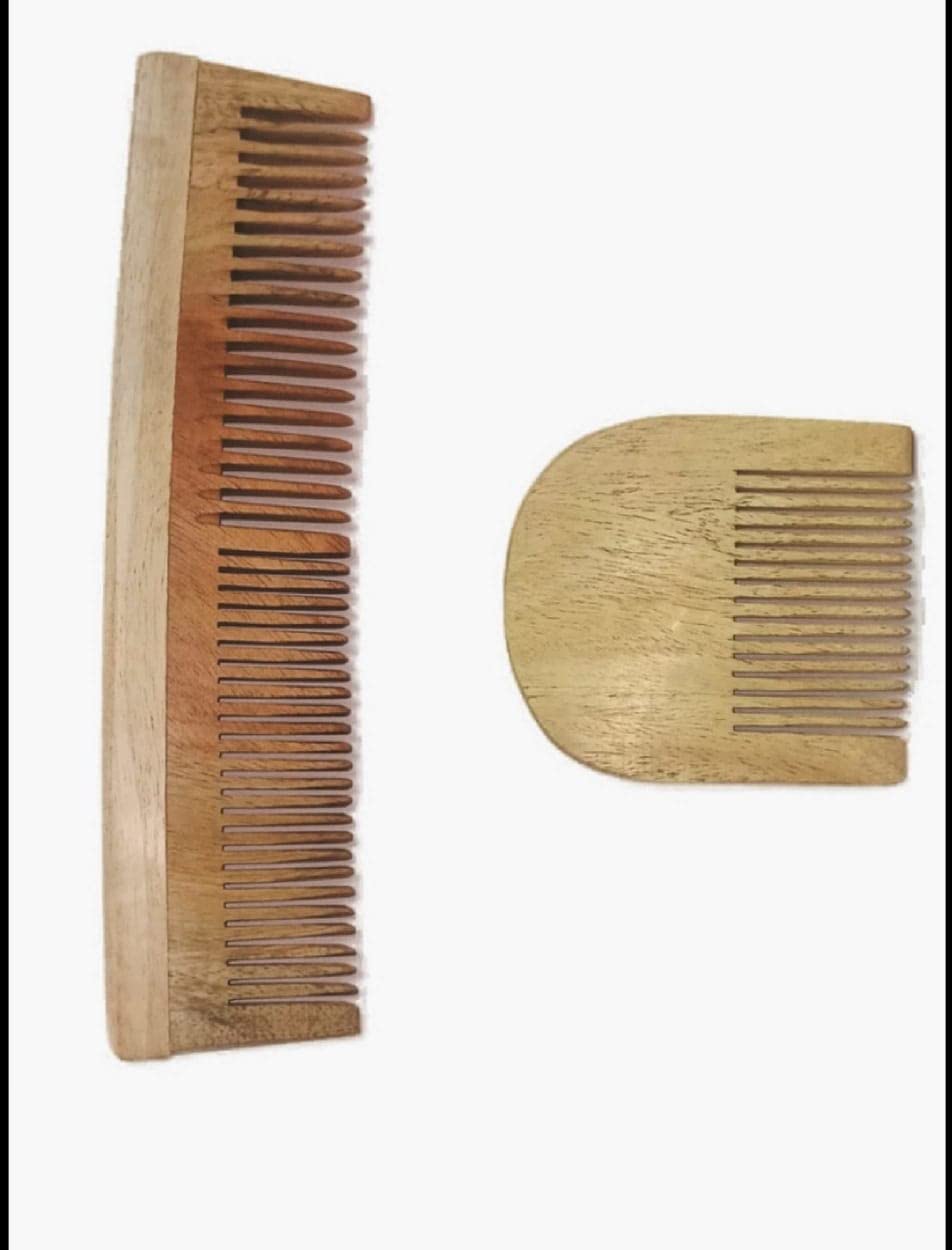 ARAkri Neem Wooden Comb for Hair Growth - Natural Kachi Neem Wood Hair Comb Set for Women & Men (Pack of 2) - Detangling Comb for Healthy Scalp & Shiny Hair | Perfect for Daily Hair Care, Styling & Ayurvedic Hair Treatment