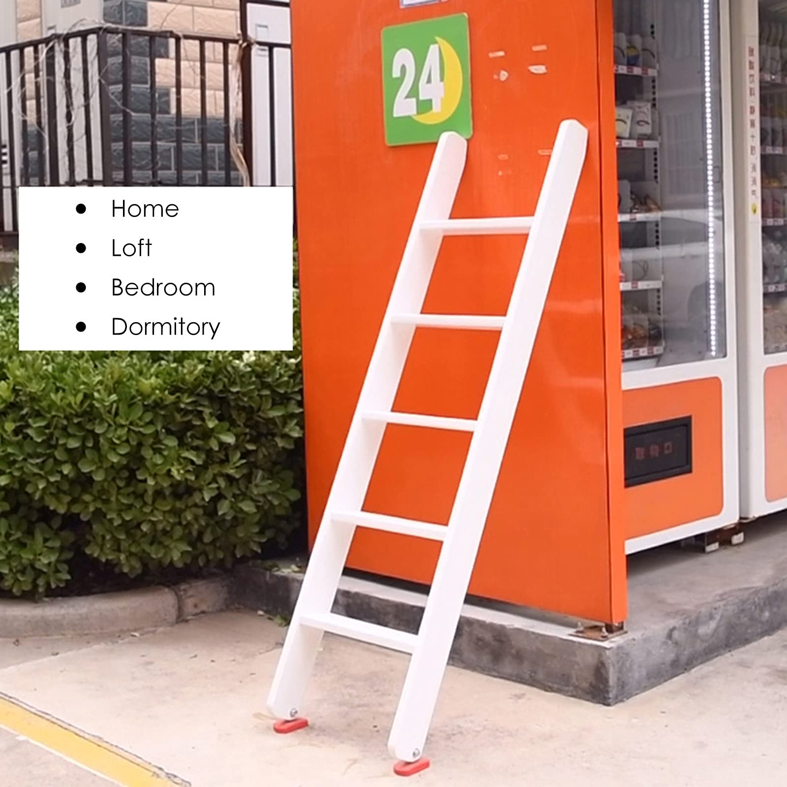 White High-Rise Wooden Bed Ladder with Hooks - 330lb Capacity Twin/Single Bunk Step Ladder for Campers, Small Spaces & Loft Beds - Perfect for Kids Rooms, Dormitories & Tiny Homes