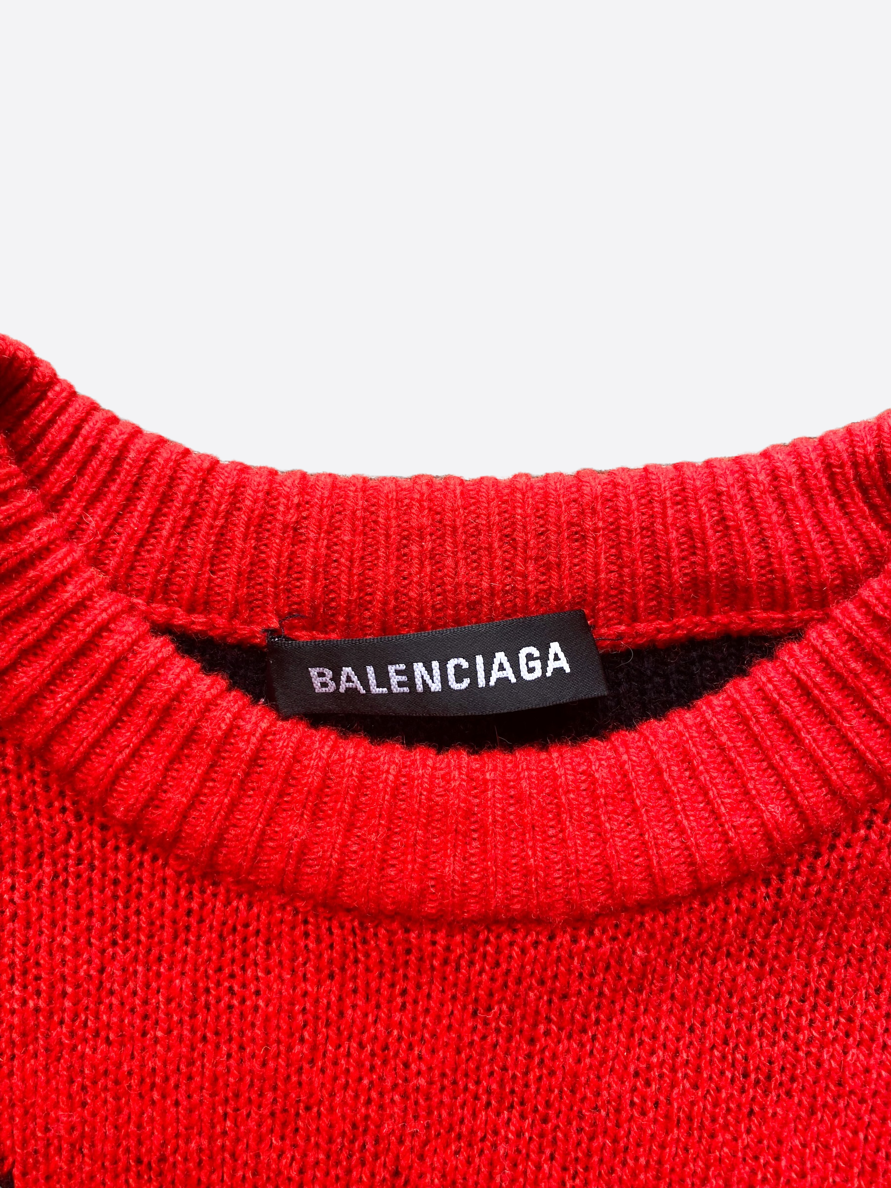 Balenciaga Red Logo Sweater for Men & Women | Trendy Oversized Pullover with All Over Branding | Perfect for Casual Outfits & Streetwear Fashion