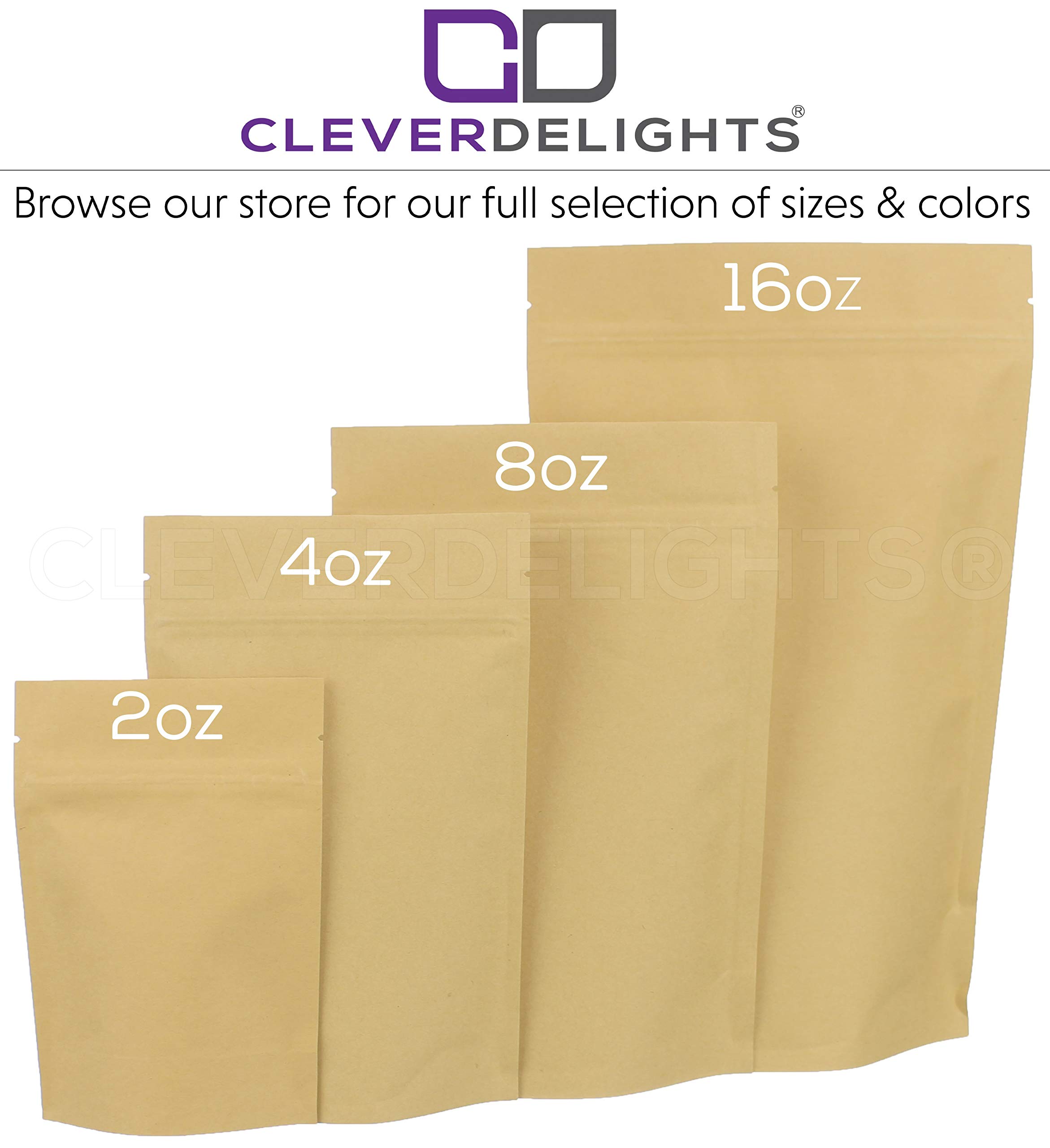 CleverDelights 2oz Kraft Stand Up Pouches - 1000 Pack Resealable Bags (4