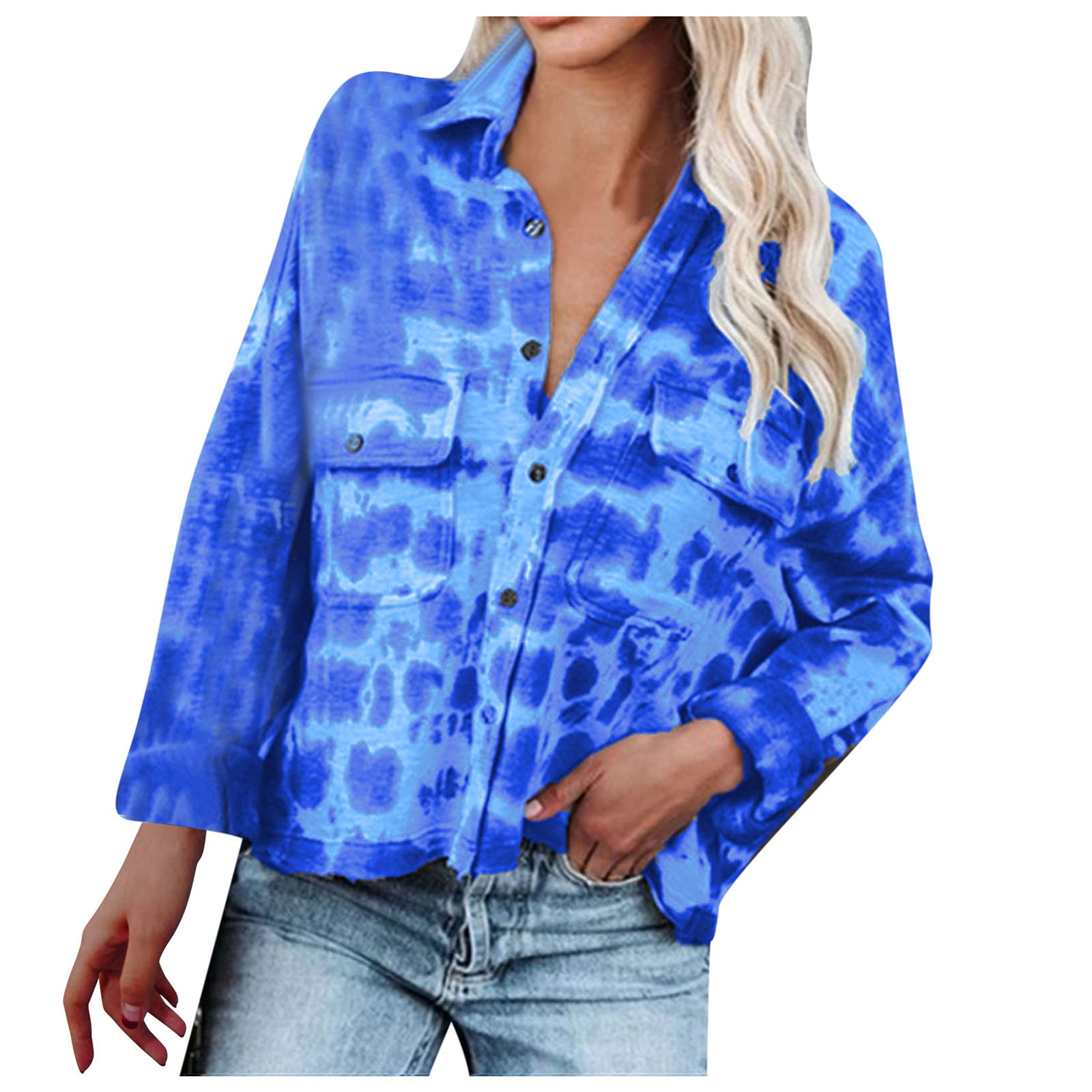Trendy Women's Tie-Dye Print Lapel Long Sleeve Casual Blouse - Stylish T-Shirt for Everyday Wear | Perfect for Office, Dating & Weekend Outfits