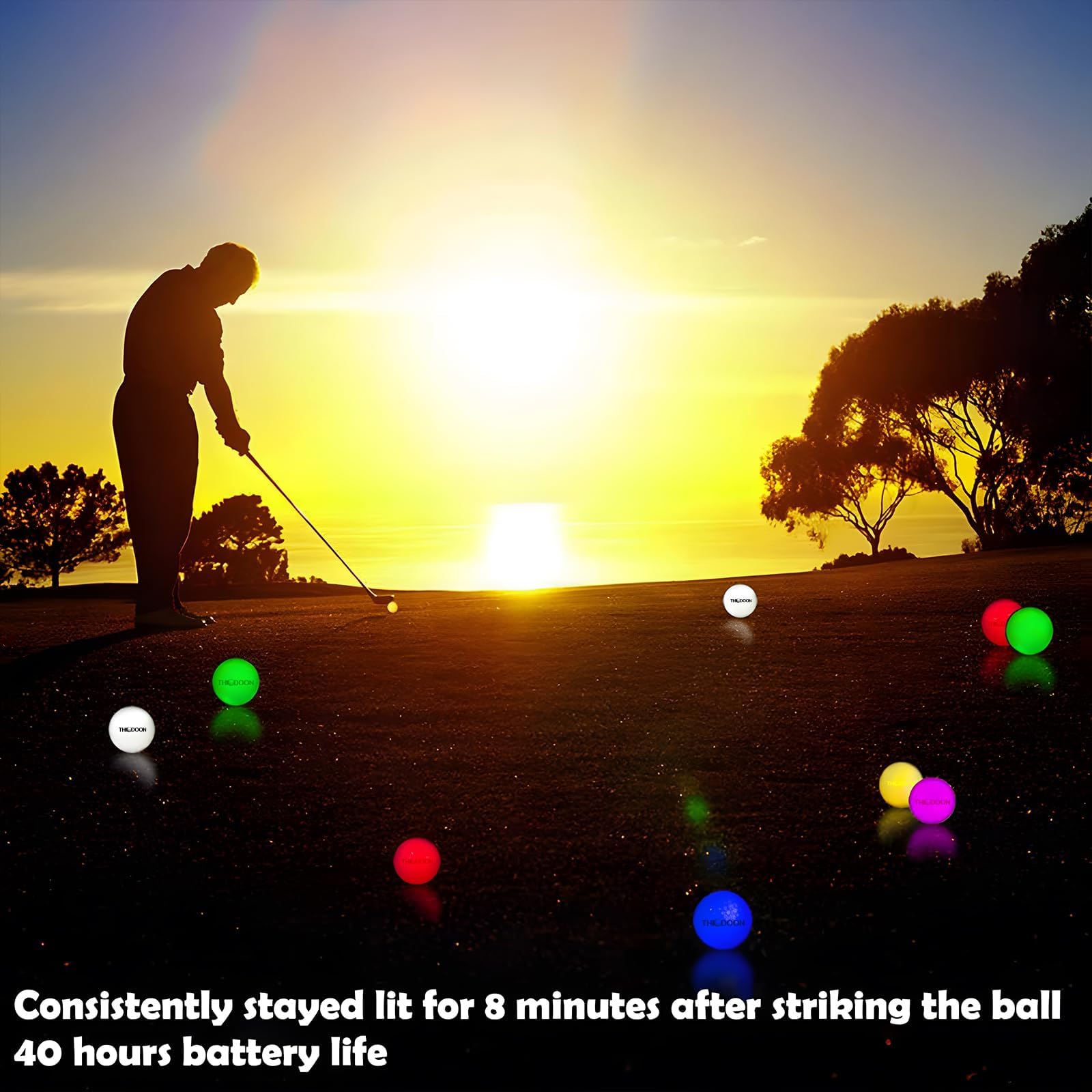 Glow in The Dark Golf Balls - 7 Color LED Light Up Golf Balls for Night Golfing | No Timer, Easy On/Off with Flashlight | Light Activated, Long Lasting Glow | Perfect for Night Practice, Backyard Games & Camping (6 Pack)