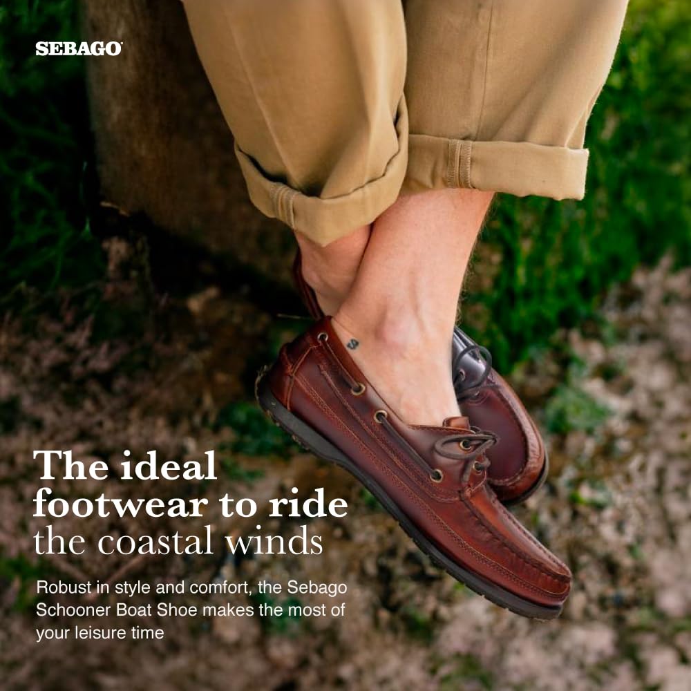 Sebago Men's Schooner Waterproof Leather Boat Shoes - 360-Degree Rawhide Lacing Non-Slip Soles | Casual Moccasins for Sailing, Boating & Outdoor Activities