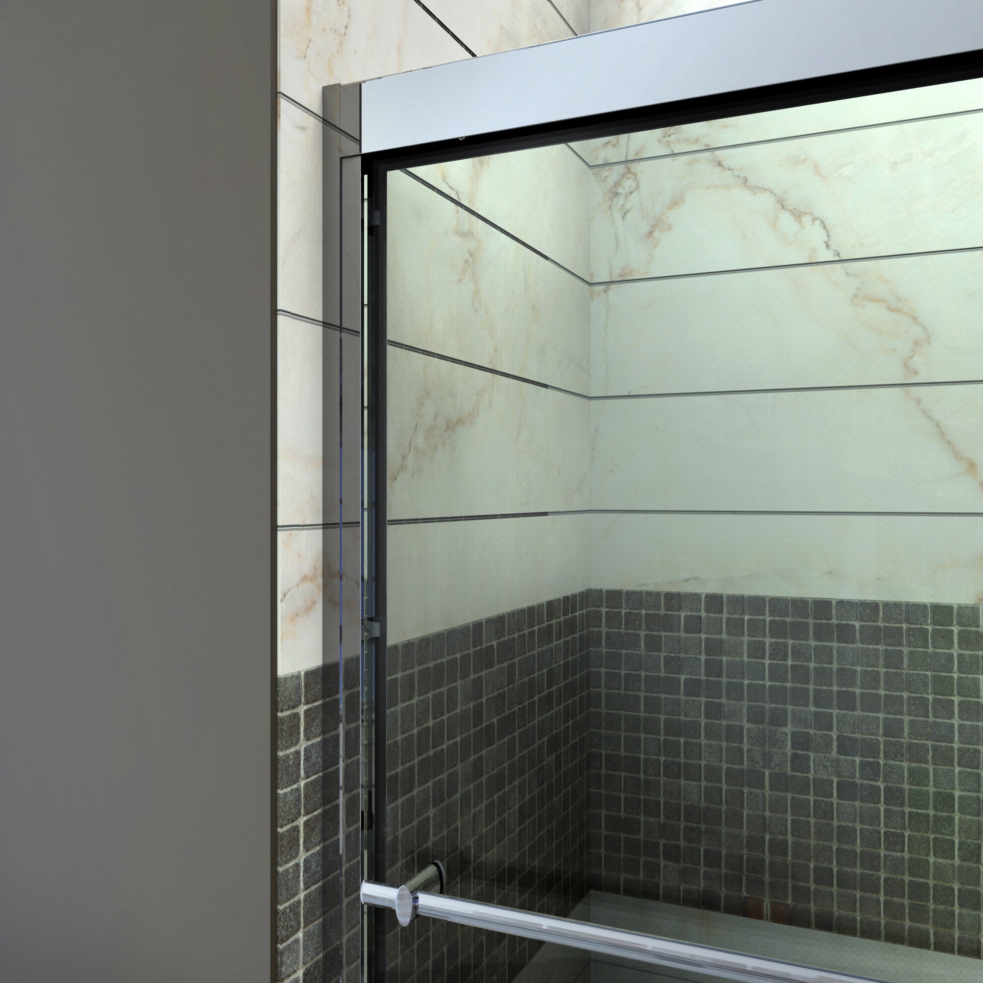 DreamLine Duet 30x60x74.75 Inch Semi-Frameless Bypass Sliding Shower Door with SlimLine Base Kit - Perfect for Modern Bathroom Renovations & Space-Saving Designs