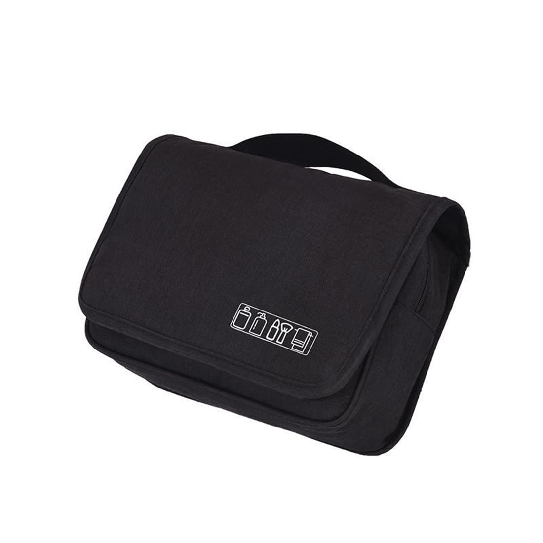 Waterproof Travel Makeup Bag with Hook & Handle - Cosmetic Organizer for Toiletries, Makeup Brushes, Jewelry & Digital Accessories - Portable Hanging Toiletry Bag for Women (Black) | Perfect for Travel, Gym, Camping & Daily Use