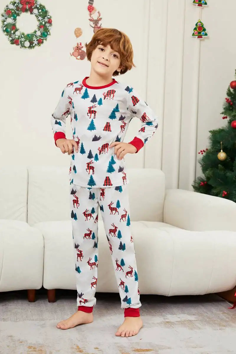 Reindeer Printed Christmas Matching Family Pajamas Set - Cozy Holiday PJS for Family Photos & Festive Gatherings