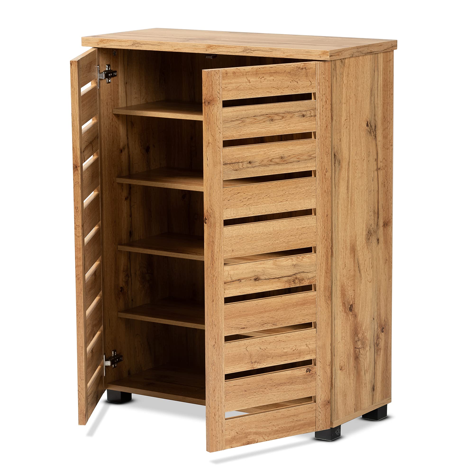 Baxton Studio Adalwin Modern Shoe Cabinet - 2-Door Oak Storage Organizer with Brown Finish | Perfect for Entryway, Closet & Bedroom Shoe Organization